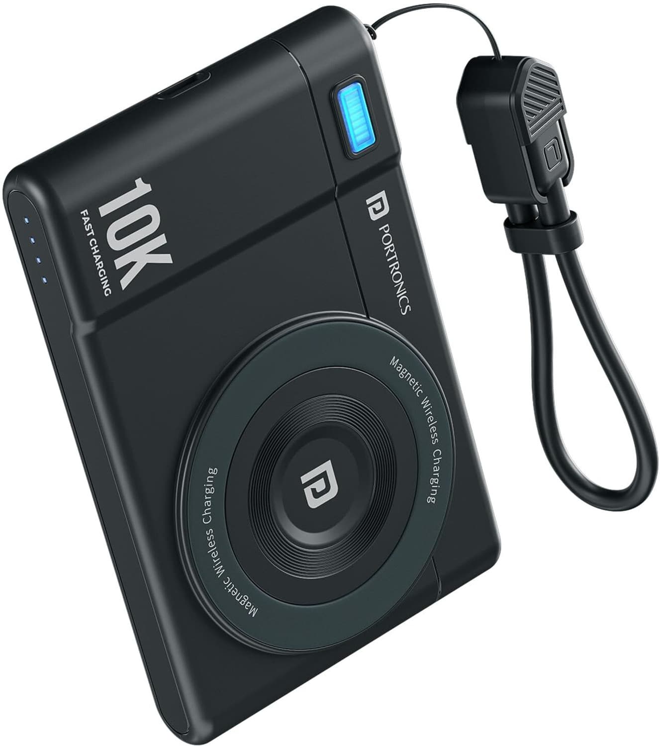 10000 mAh 22.5 W Wireless Compact Pocket Size Power Bank (Black, Lithium Polymer, Fast Charging for Mobile)