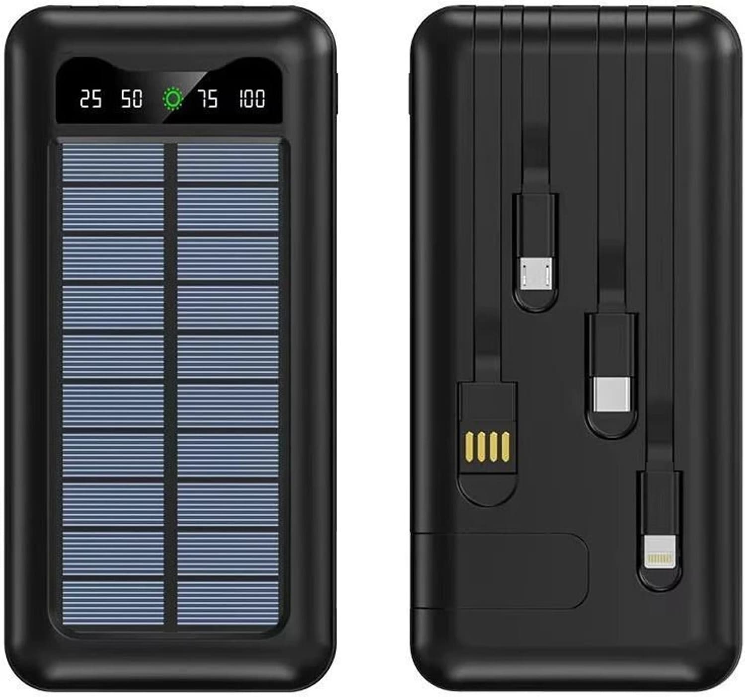 10000 mAh 12.5 W Slim Pocket Size Power Bank (Solar 10000mAH Mobile Power Bank In-built 4 Wire Cable LED Screen Camping Light, Lithium-ion, Fast Charg...