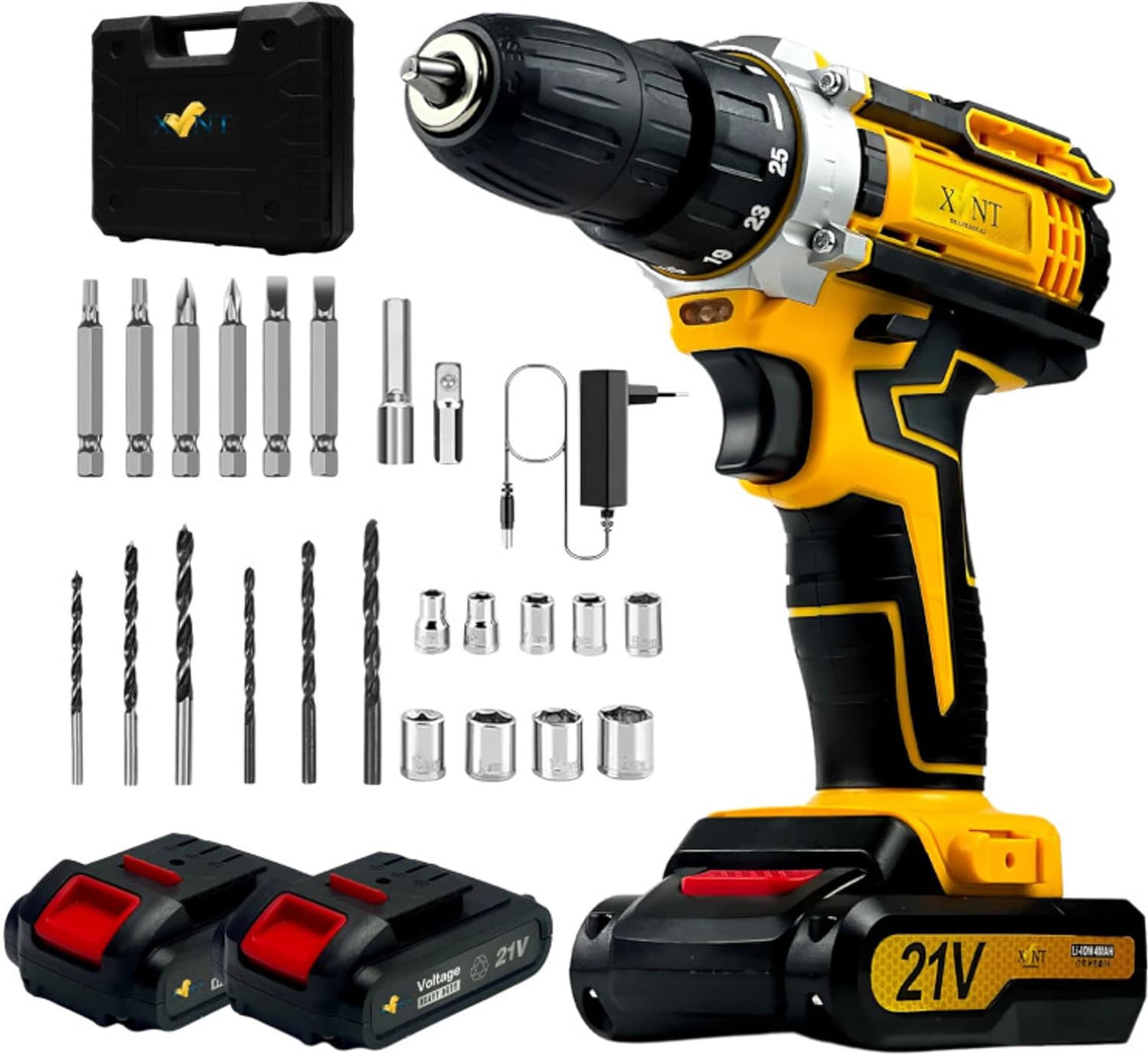 Hakimi 21V CORDLESS DRILL MACHINE KIT x2-21V Battery Operated with 2 Speed and 25pc Accessories Cordless Drill