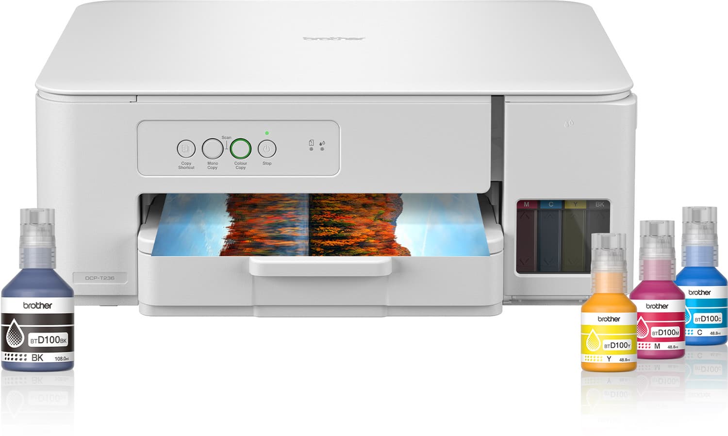 brother DCP-T236 Multi-function Color Ink Tank Printer (Borderless Printing) for Print/Copy/Scan with 27/11 PPM BK/CL, 150 Sheet Paper Tray, Print Upt...