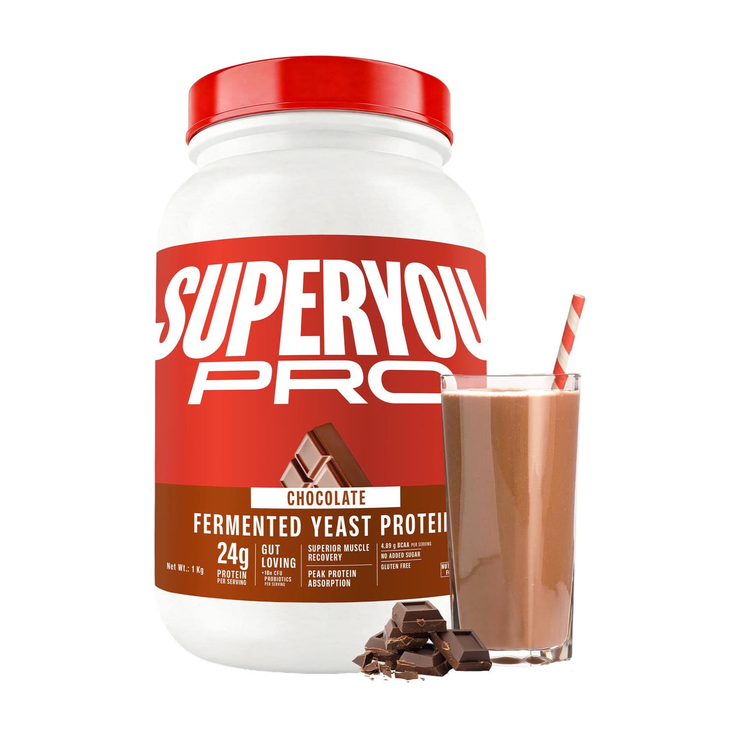 SUPERYOU Pro Fermented Yeast Protein, 24g Protein, Gut Friendly, Superior Muscle Recovery Protein Blends