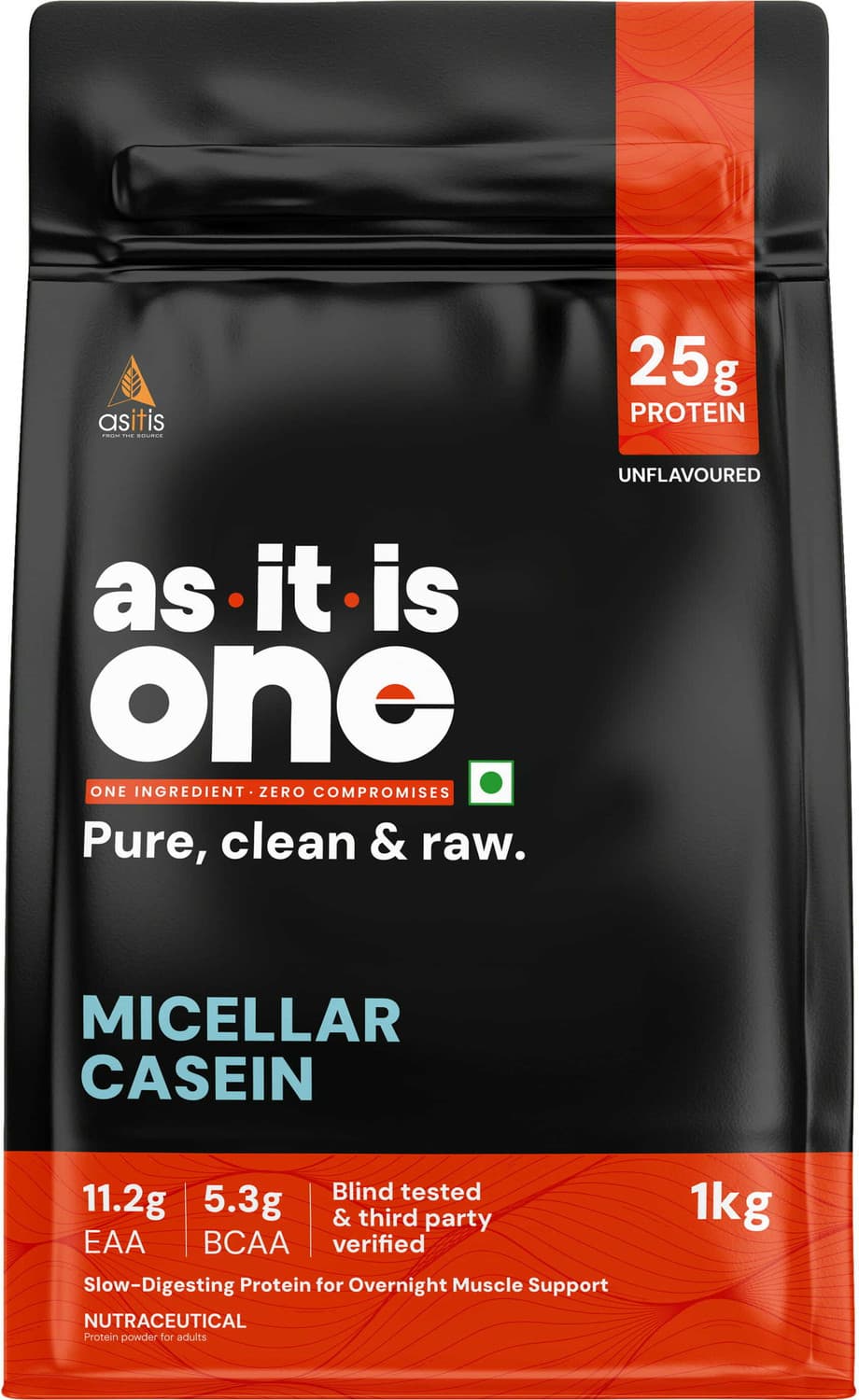 AS-IT-IS Nutrition Pure Micellar Casein - Unflavoured - 1000 gms Casein Protein (1000 g, unflavor)