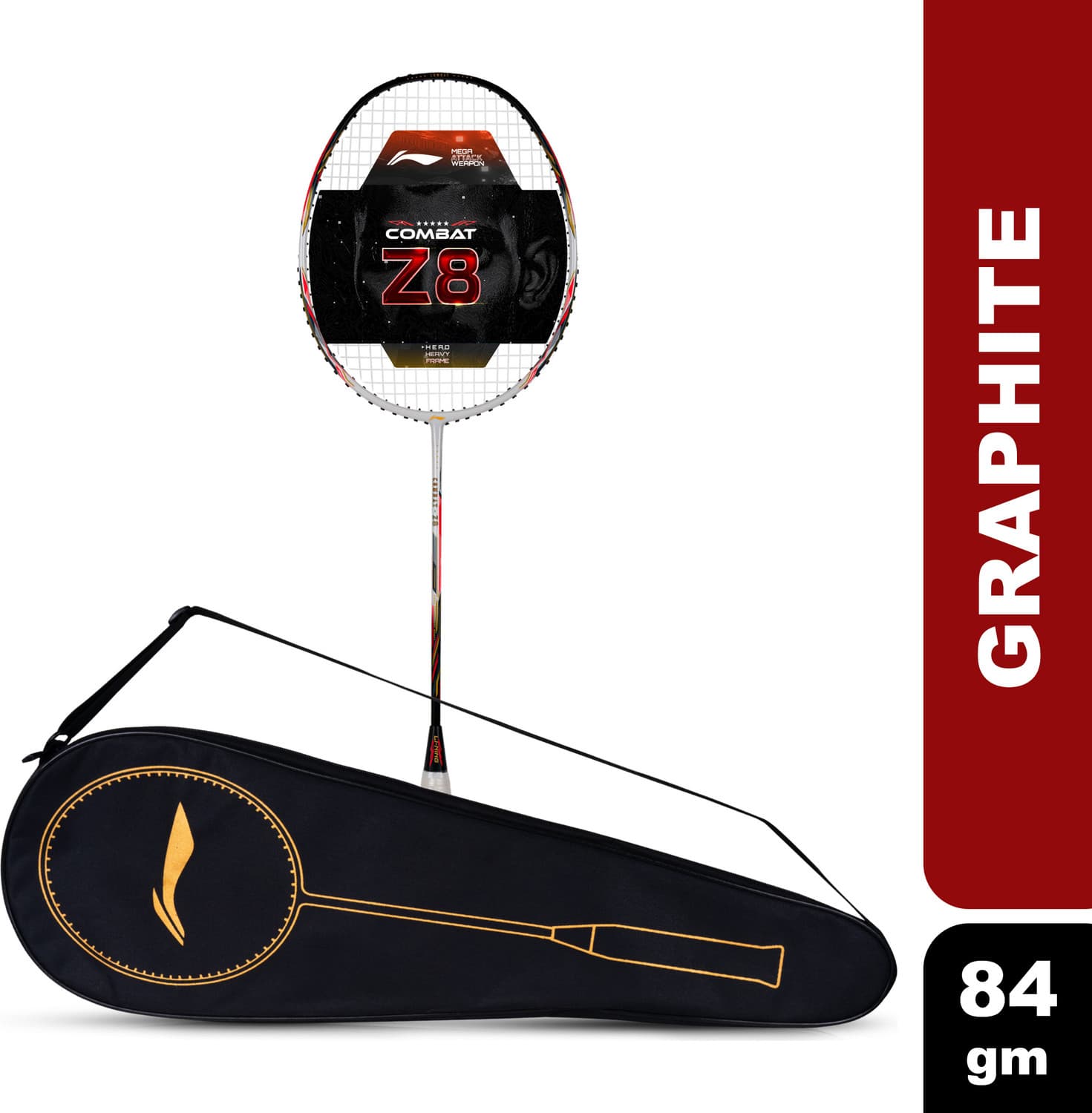 LI-NING Combat Z8 Orange, White, Black Strung Badminton Racquet