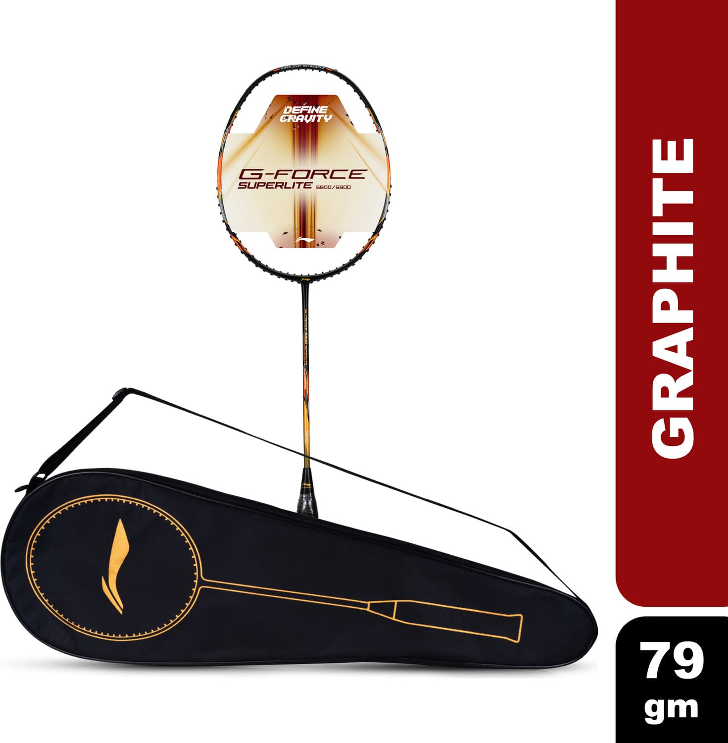 LI-NING G-Force 5900 Superlite Black, Gold Strung Badminton Racquet