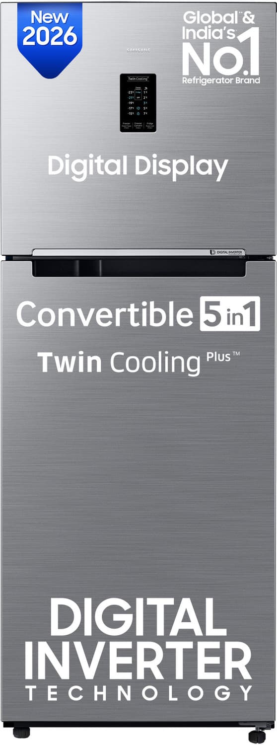 301 L Frost Free Double Door 2 Star Refrigerator with Convertible 5-in-1, Digital Inverter, Digital Display, 2026 Model (REFINED INOX, RT31H4522S9/HL)