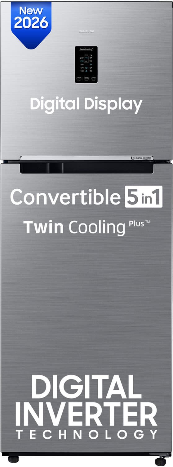 301 L Frost Free Double Door 2 Star Refrigerator with Convertible 5-in-1, Digital Inverter, Digital Display, 2026 Model (REFINED INOX, RT31H4522S9/HL)