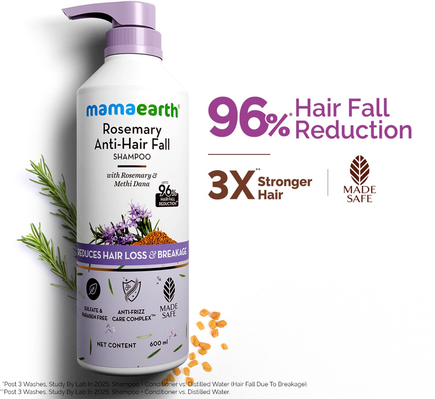 Mamaearth Anti-Hair Fall Shampoo with Rosemary & Methi Dana | Reduce Hair Loss & Breakage