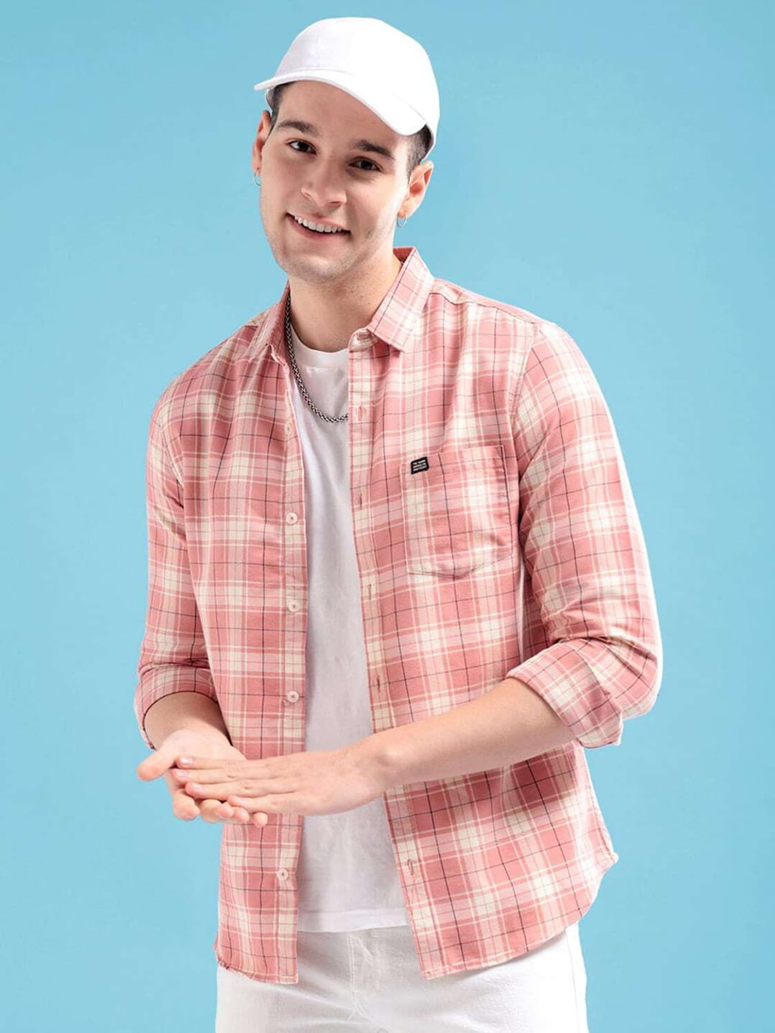 The Indian Garage Co. Men Checkered Casual Pink Shirt