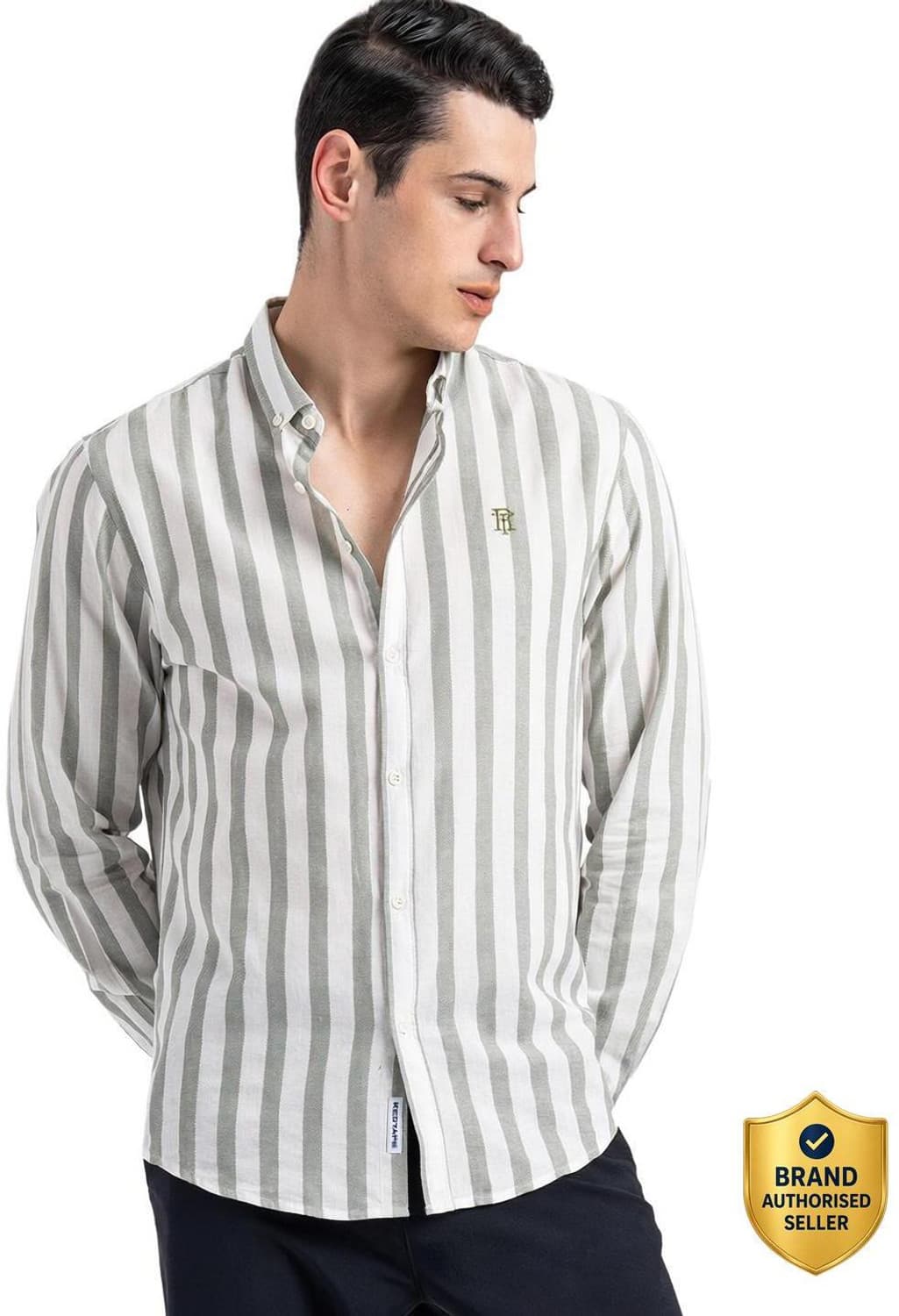 Men Relaxed Fit Striped Button Down Collar Casual Shirt