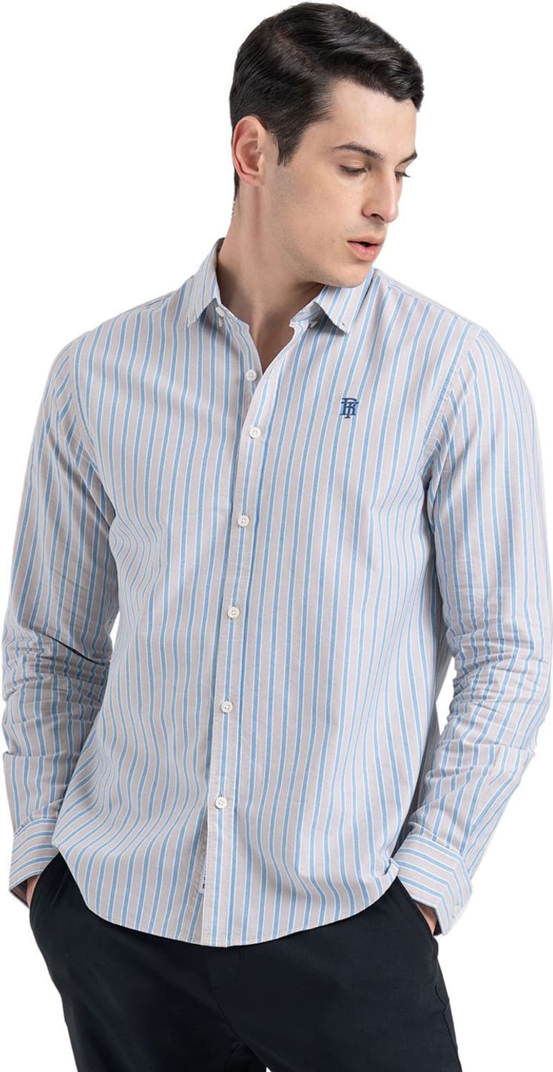 Men Relaxed Fit Striped Button Down Collar Casual Shirt