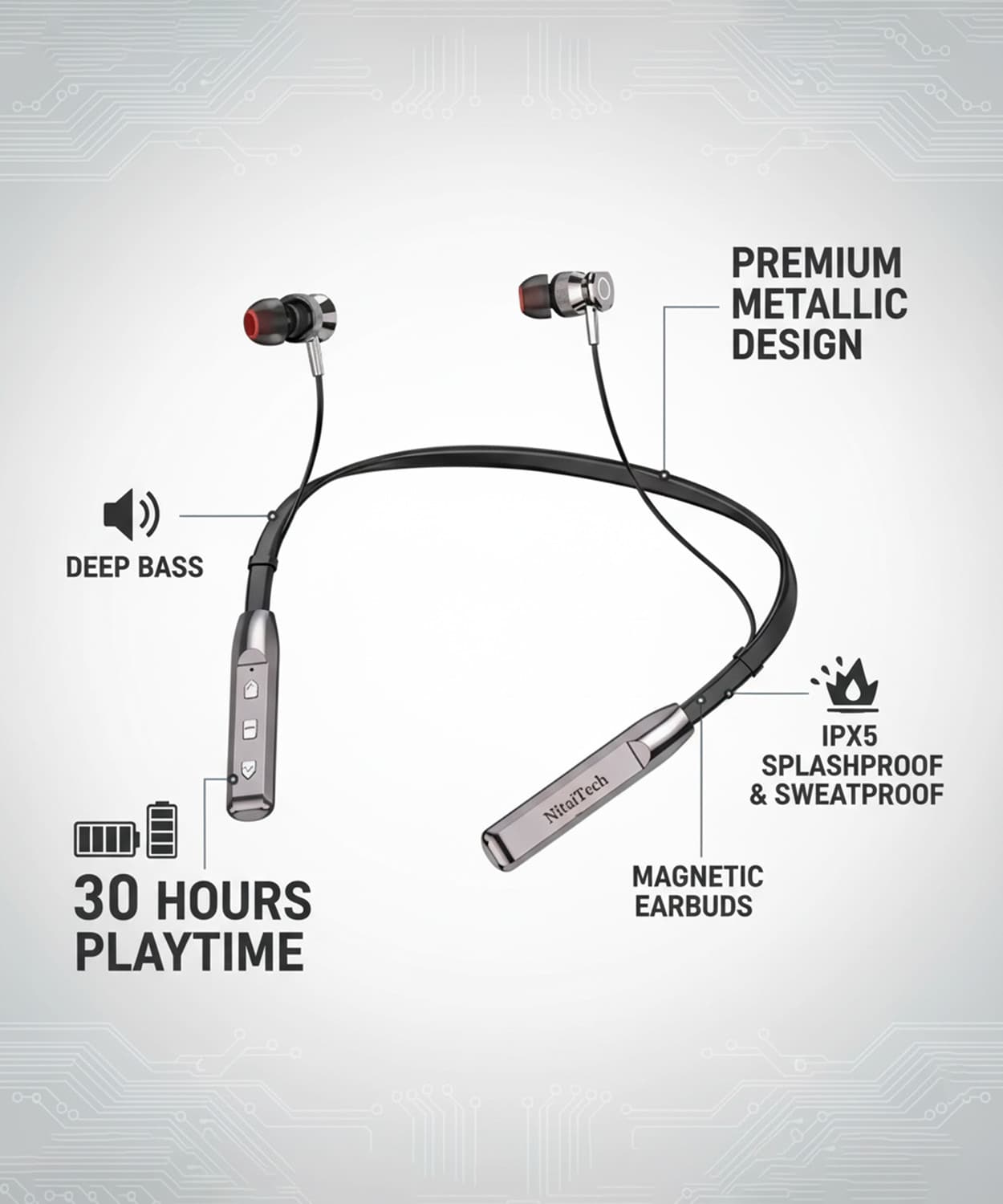 Ucool Nexa 100 Hours Playtime Bluetooth Wireless Neckband headphones Earphone Bluetooth Headset