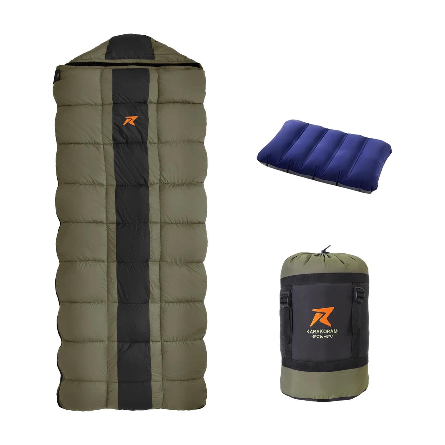 Rocksport Karakoram Rectangular -5C Sleep Bag Camping Hiking For Adults, Free Air Pillow Sleeping Bag