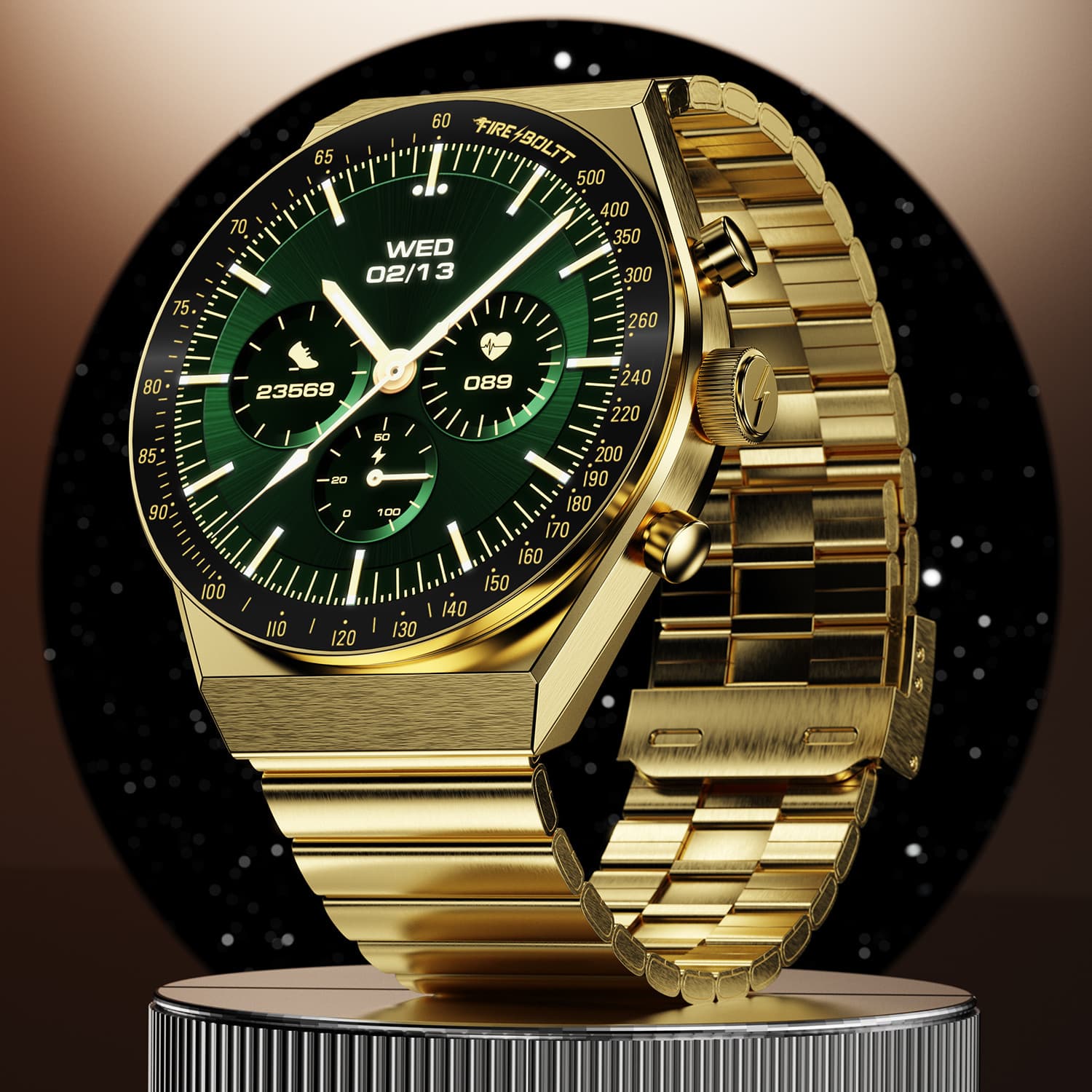 Fire-Boltt Spacewatch 36.3mm (1.43 inch) AMOLED Display, Luxury Stainless Steel, BT Calling Smartwatch