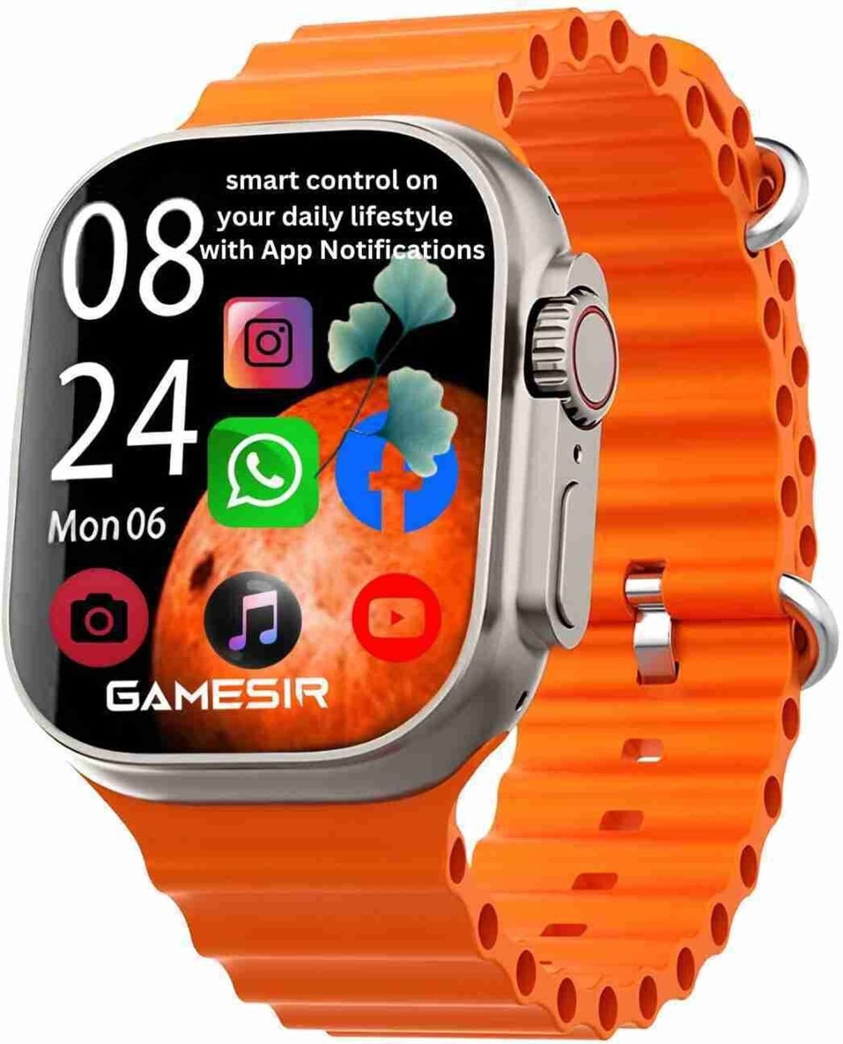 RKLS T800 Ultra Smart Watch with Dual Strap Full Screen Waterproof Touch Display Smartwatch (ORANGE Strap, Free Size)