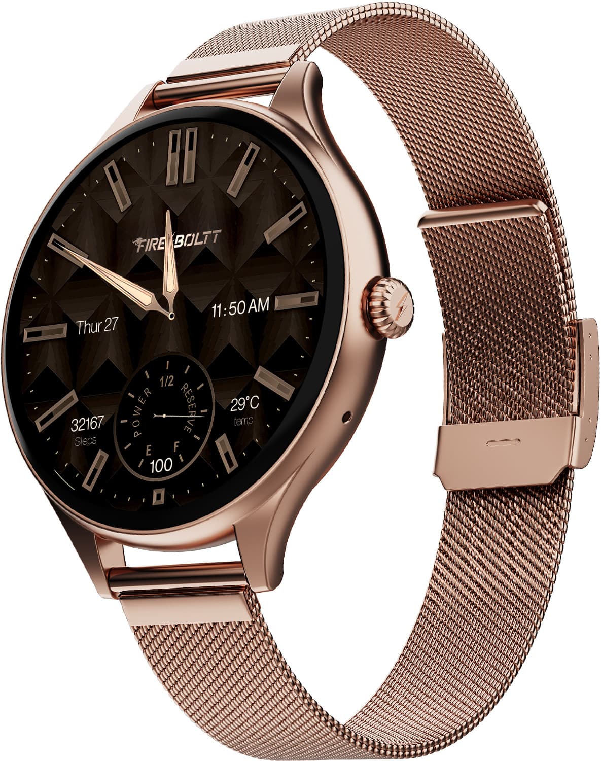 Fire-Boltt Hurricane Air 1.26 Round Display Rotating Crown Metal Body Wireless Charging Smartwatch (Rose Metal Strap, Free Size)