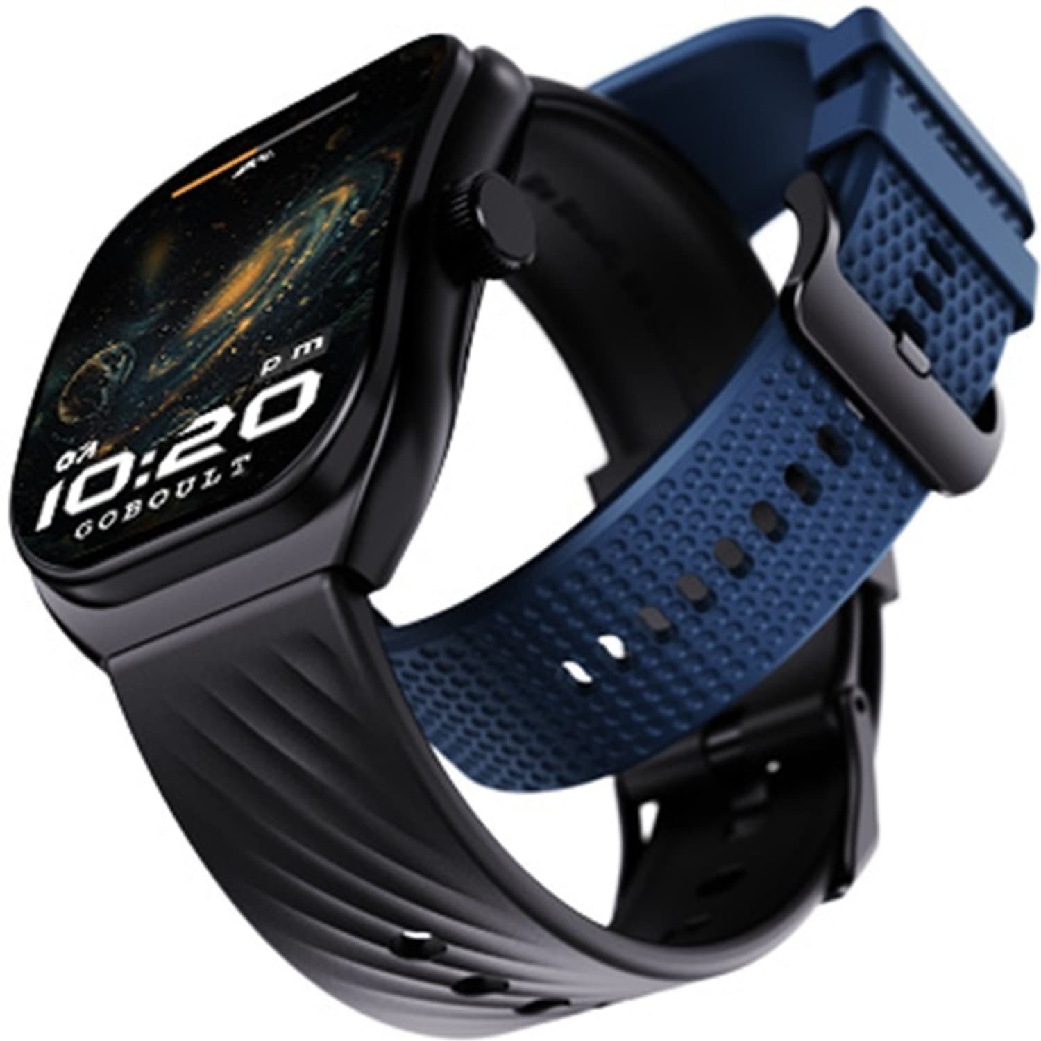 GOBOULT Trail 2.01'' 3D Curved HD Display, Working Crown, IP68 Smartwatch (Black, Blue Strap, Free Size)