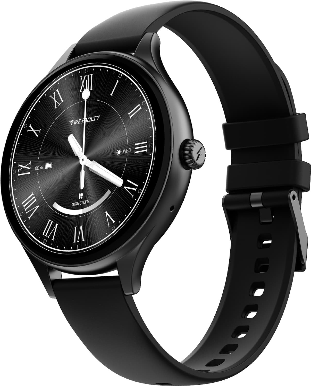 Fire-Boltt Hurricane Air 1.26 Round Display Rotating Crown Metal Body Wireless Charging Smartwatch (Carbon Blackk Strap, Free Size)