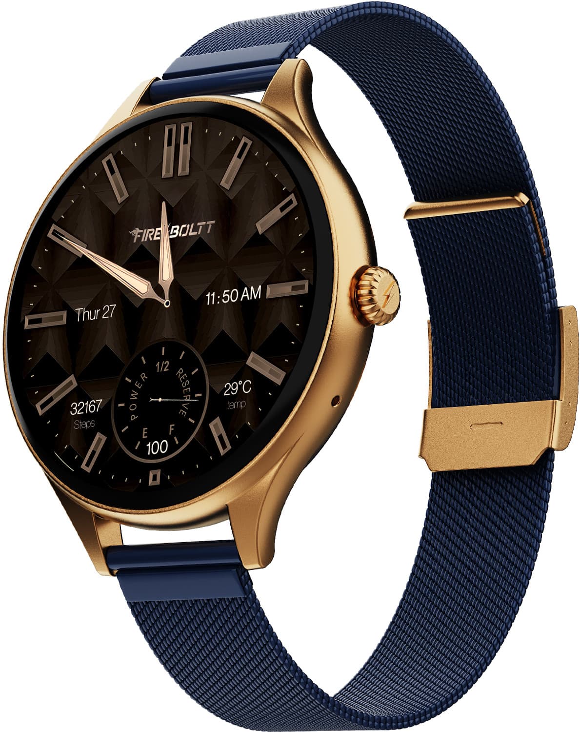 Fire-Boltt Hurricane Air 1.26 Round Display Rotating Crown Metal Body Wireless Charging Smartwatch (Midnight Sapphire Strap, Free Size)