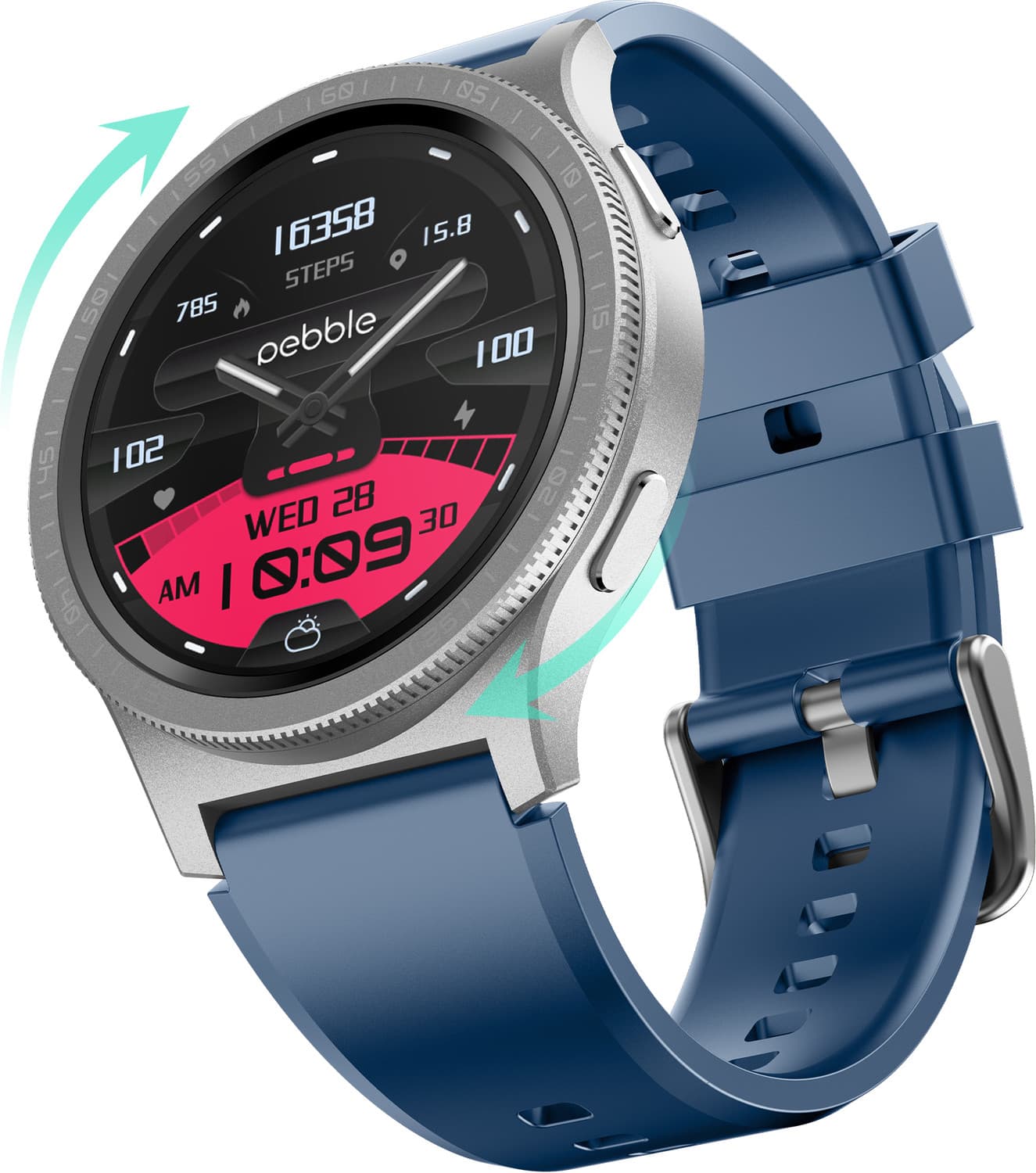 Pebble Revolve Pro Premium Rotating Bezel, 1.43" Ultra AMOLED, Metal Build, BT Calling Smartwatch (Cobalt Blue Strap, Free Size)