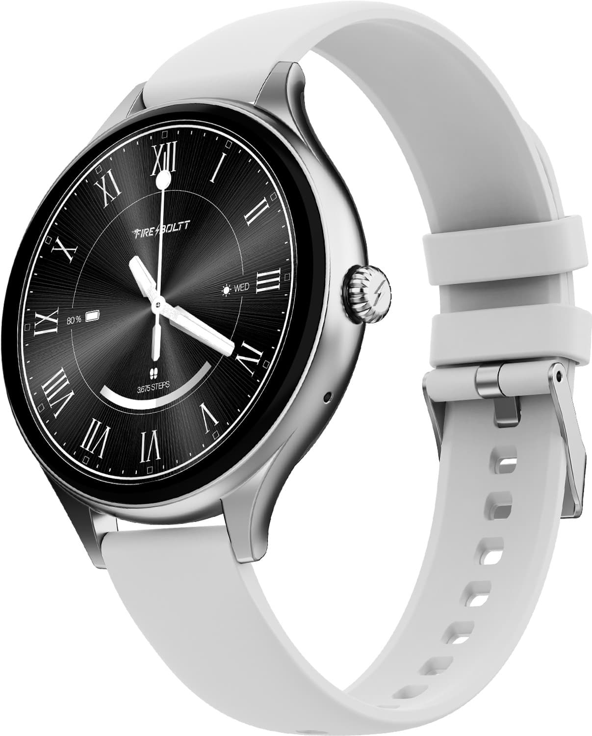 Fire-Boltt Hurricane Air 1.26 Round Display Rotating Crown Metal Body Wireless Charging Smartwatch (Cloud White Strap, Free Size)