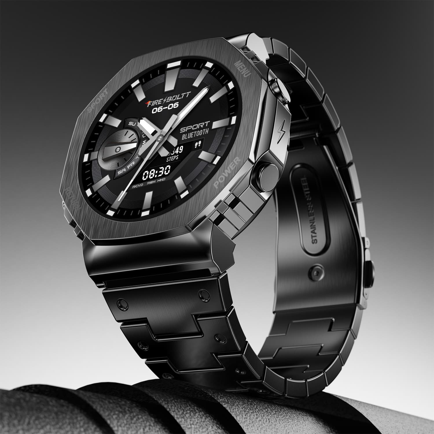 Fire-Boltt Obsidian 33.5mm (1.3 inch) AMOLED, Bluetooth Calling, Stainless Steel Design Smartwatch