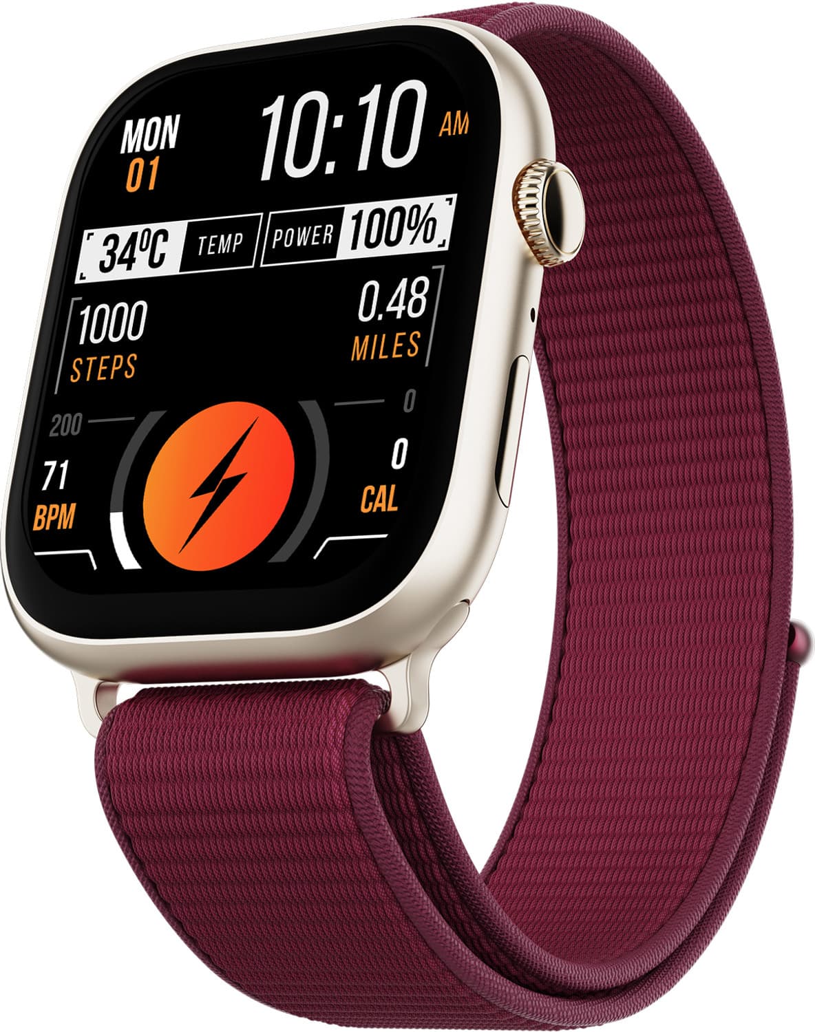 Fire-Boltt Ninja Ring 1.96" AMOLED Smartwatch (Burgundy Flex Strap, Free Size)