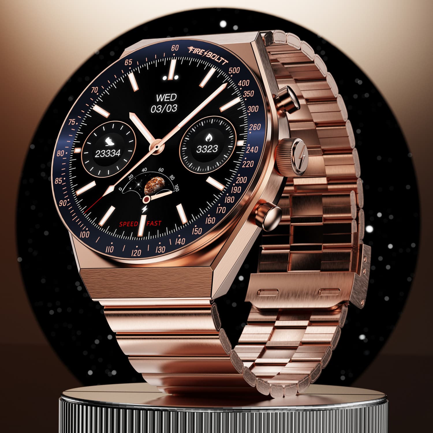 Fire-Boltt Spacewatch 36.3mm (1.43 inch) AMOLED Display, Luxury Stainless Steel, BT Calling Smartwatch