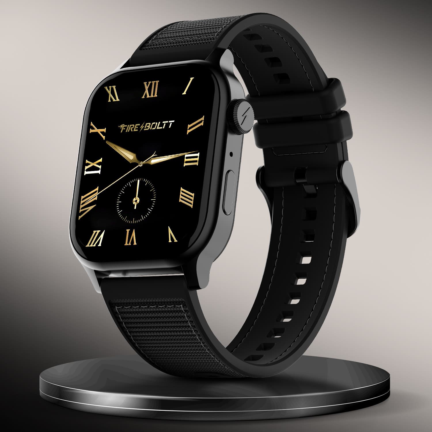 Fire-Boltt Rise Force 1.85 BT Calling, Nylon Fluoroelastomer Hybrid Strap Rotating Crown Smartwatch (Midnight Black Strap, Free Size)
