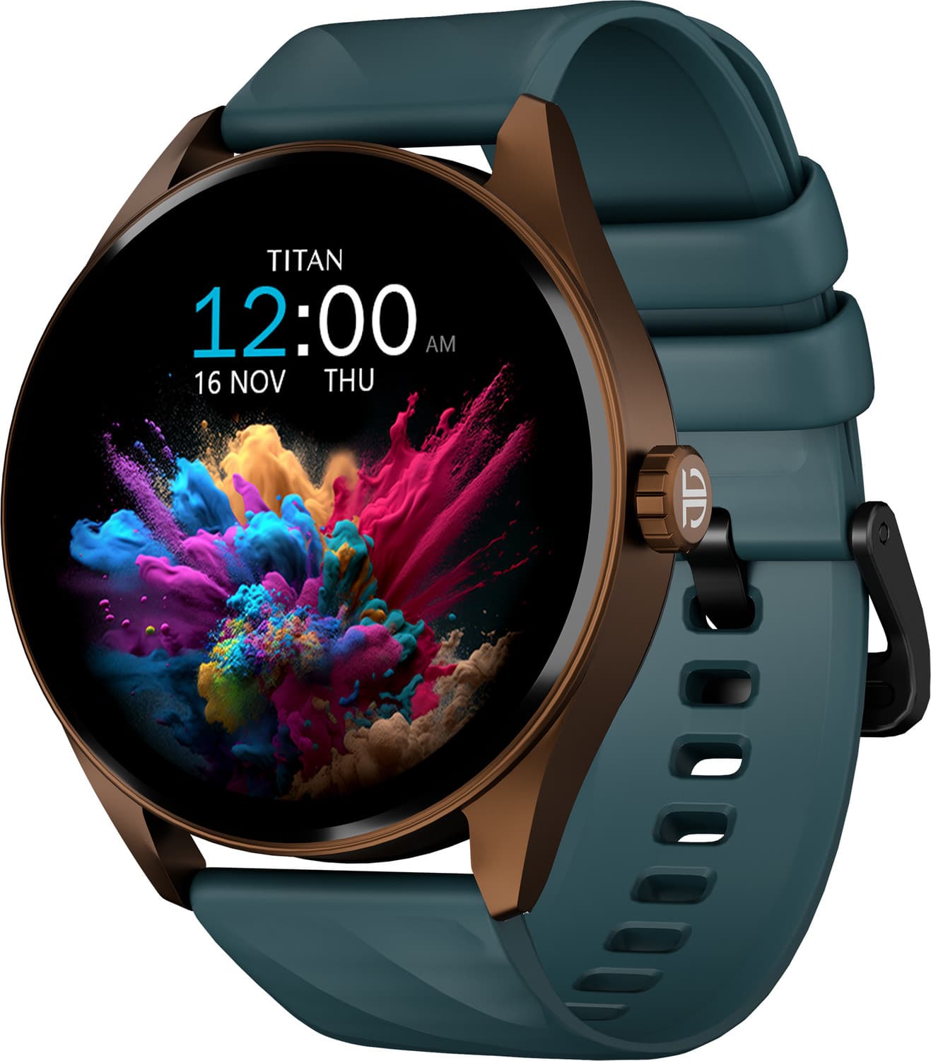 Titan Crest-1.43''|Premium Design|AMOLED|AOD|Working Crown|BT Calling|Fast Charge|IP68 Smartwatch (Teal Strap, Free Size)