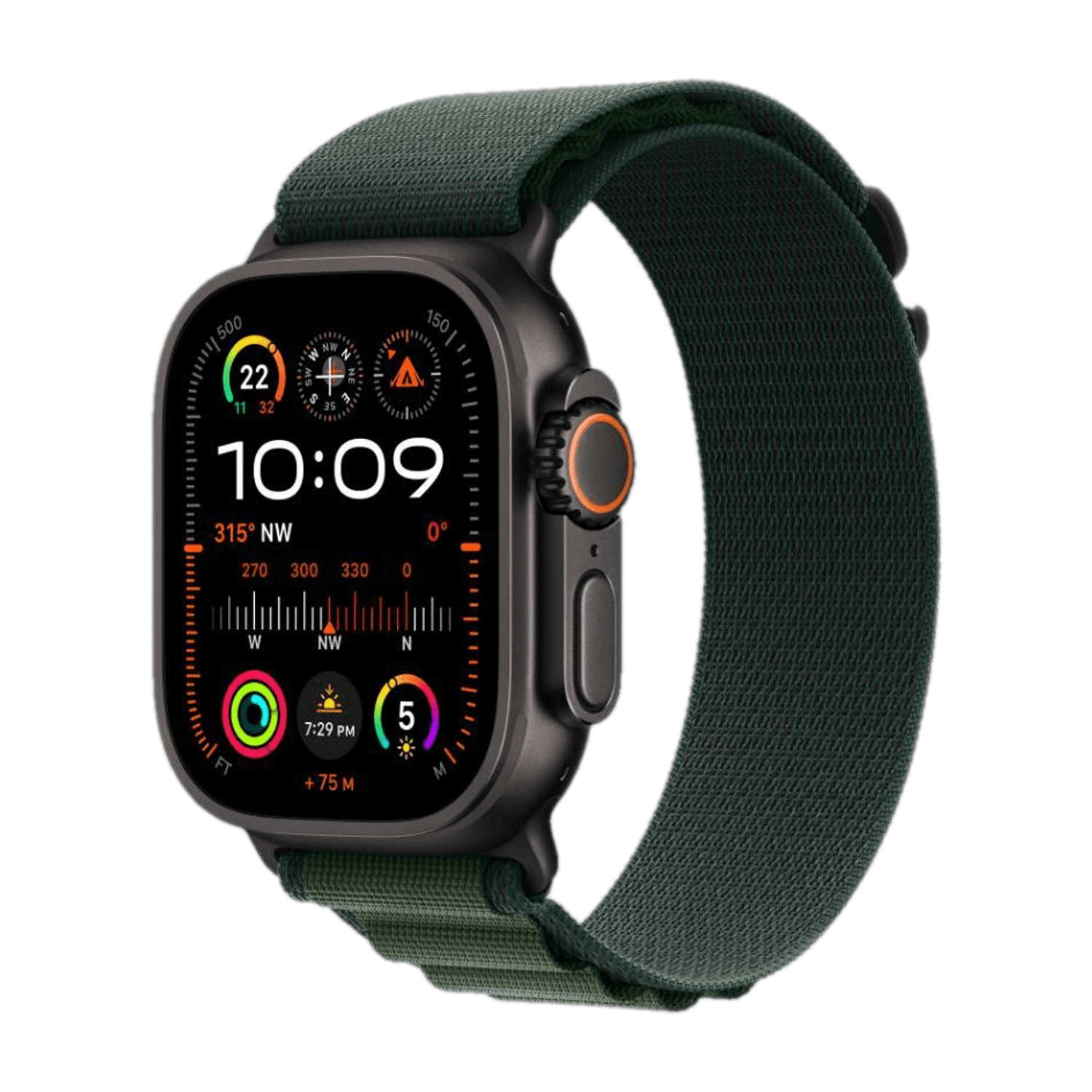 Apple Watch Ultra 2 GPS + Cellular 49mm Black Titanium with Dark Green Alpine Loop - S (Black Strap, Free Size)