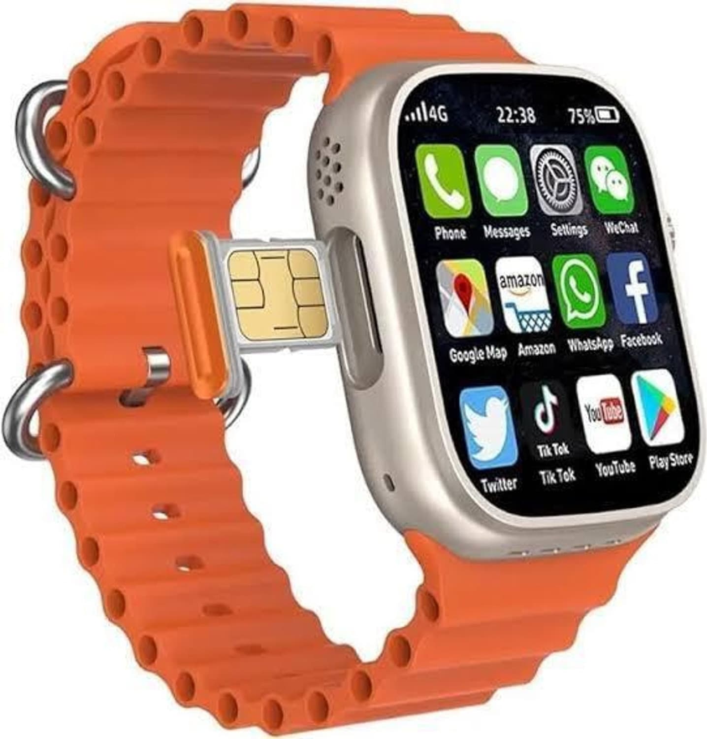 SEHUB New S8 Ultra 4G SIM Android Smart Watch Honeycomb Edition,Volte Calling Smartwatch (Orange, Black Strap, 49 mm)