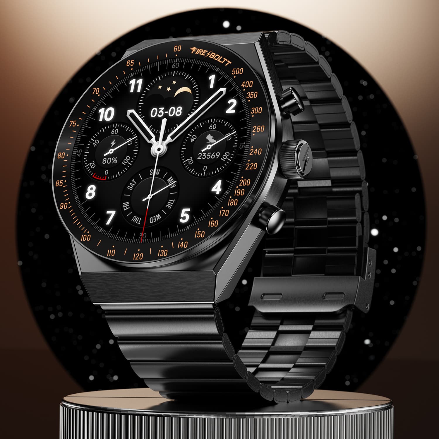 Fire-Boltt Spacewatch 36.3mm (1.43 inch) AMOLED Display, Luxury Stainless Steel, BT Calling Smartwatch