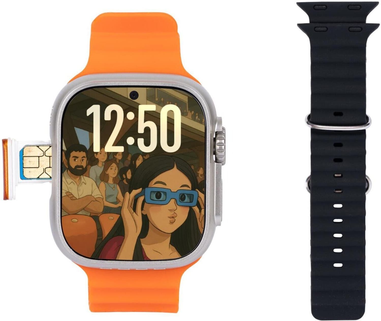 SEHUB Ultra S9 5G Smartwatch with Dual Camera, Video Call, Android OS, SIM Slot Smartwatch (orange, black Strap, 49 mm)