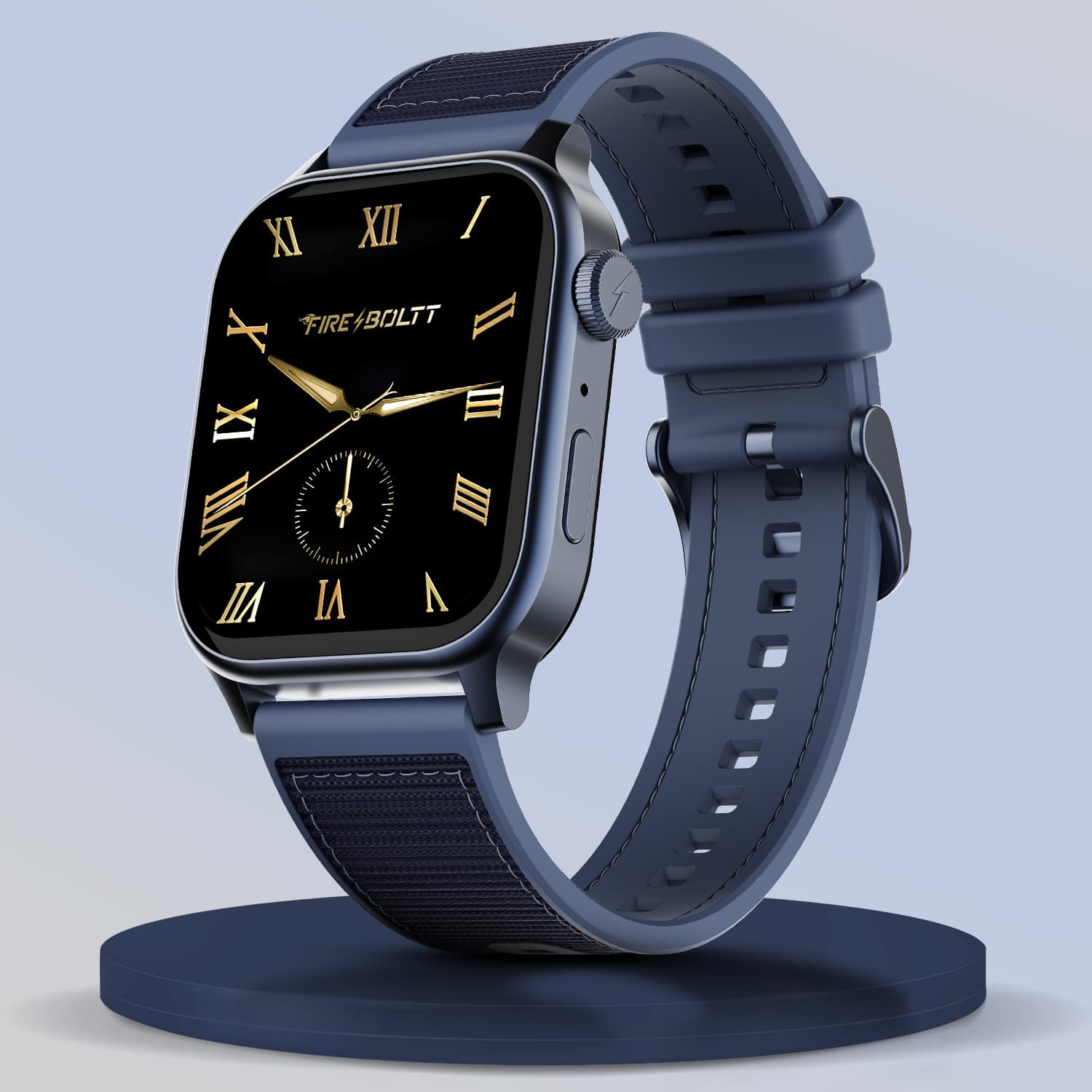 Fire-Boltt Rise Force 1.85 BT Calling, Nylon Fluoroelastomer Hybrid Strap Rotating Crown Smartwatch (Ocean Navy Strap, Free Size)