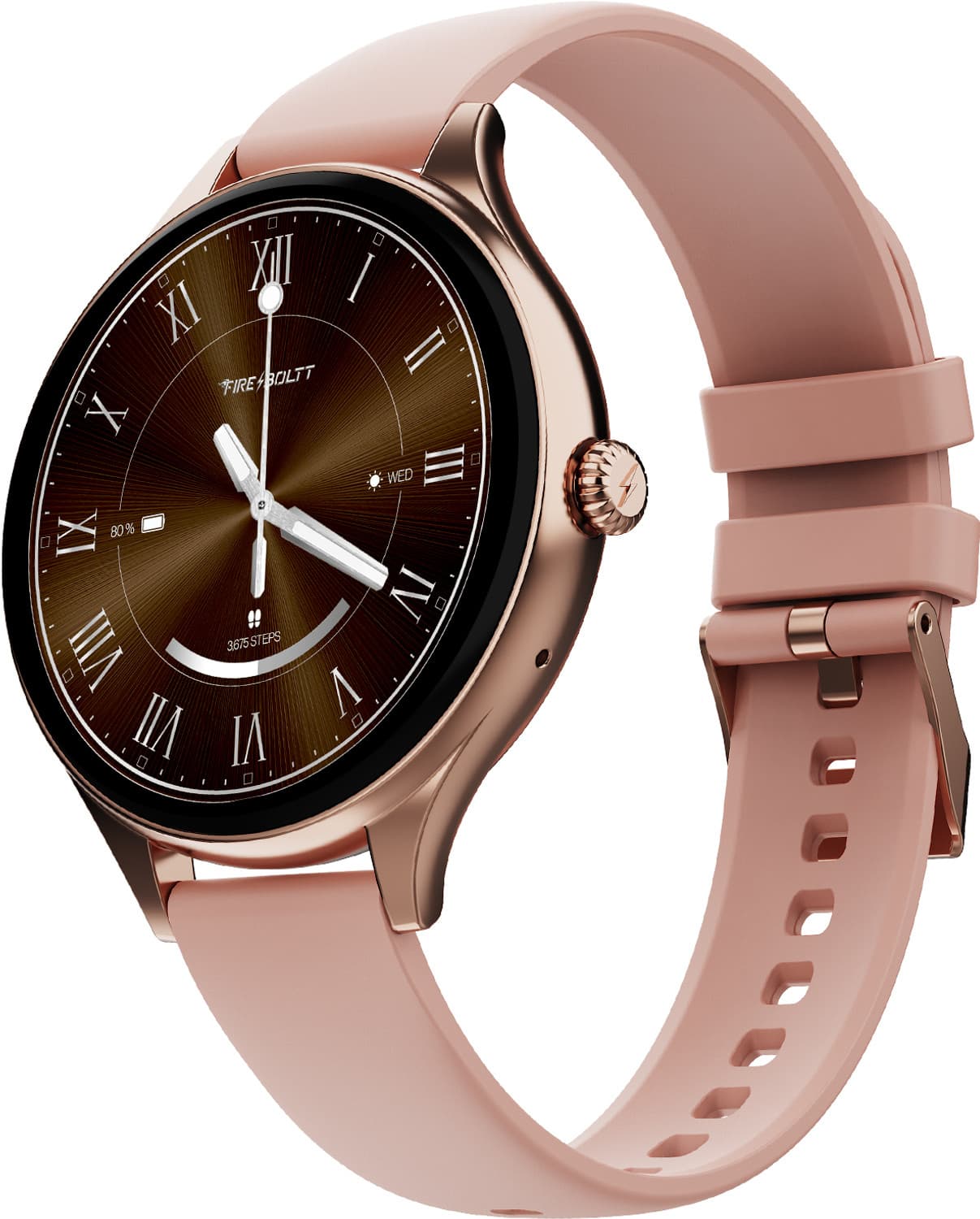 Fire-Boltt Hurricane Air 1.26 Round Display Rotating Crown Metal Body Wireless Charging Smartwatch (Petal Pink Strap, Free Size)