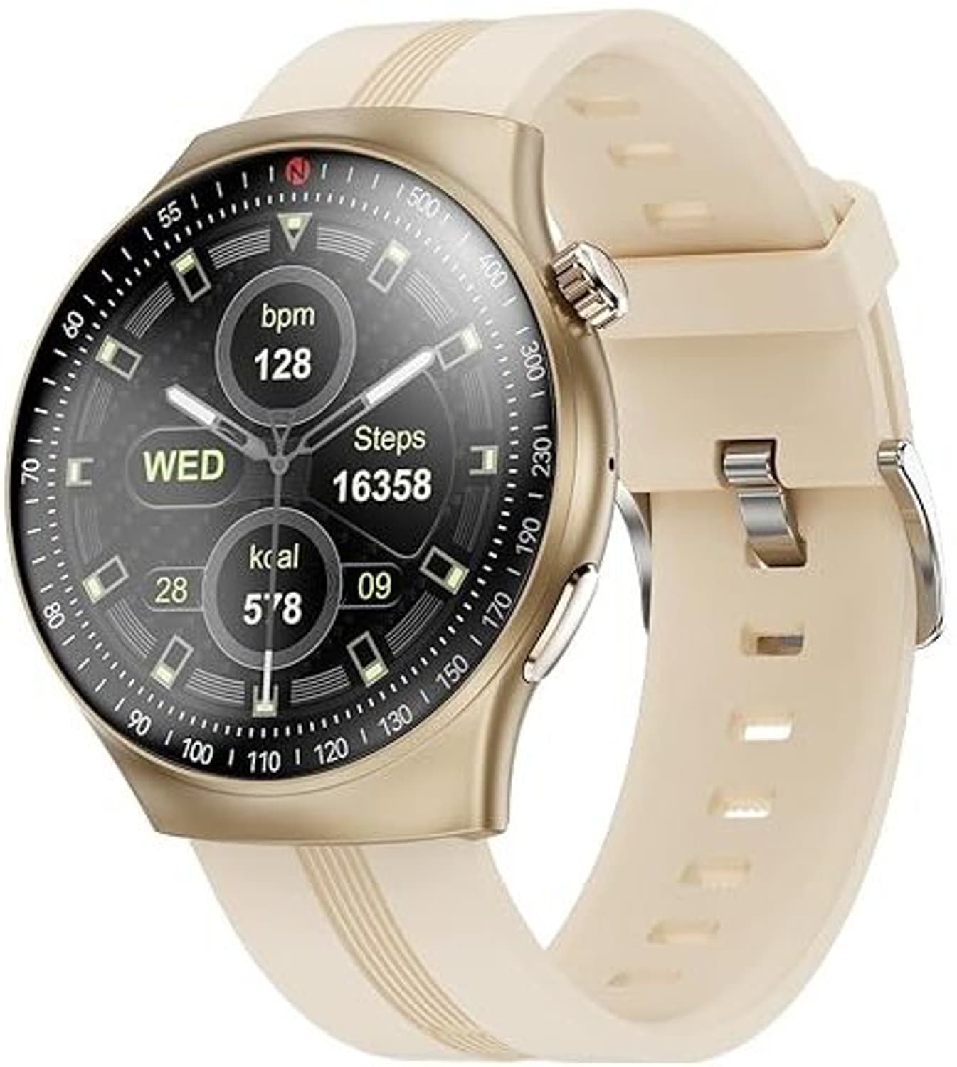 itel PRO Smartwatch BT Calling, 1.43 AMOLED Display, IP68 Waterproof Rating Smartwatch (Champagne Gold Strap, Free Size)