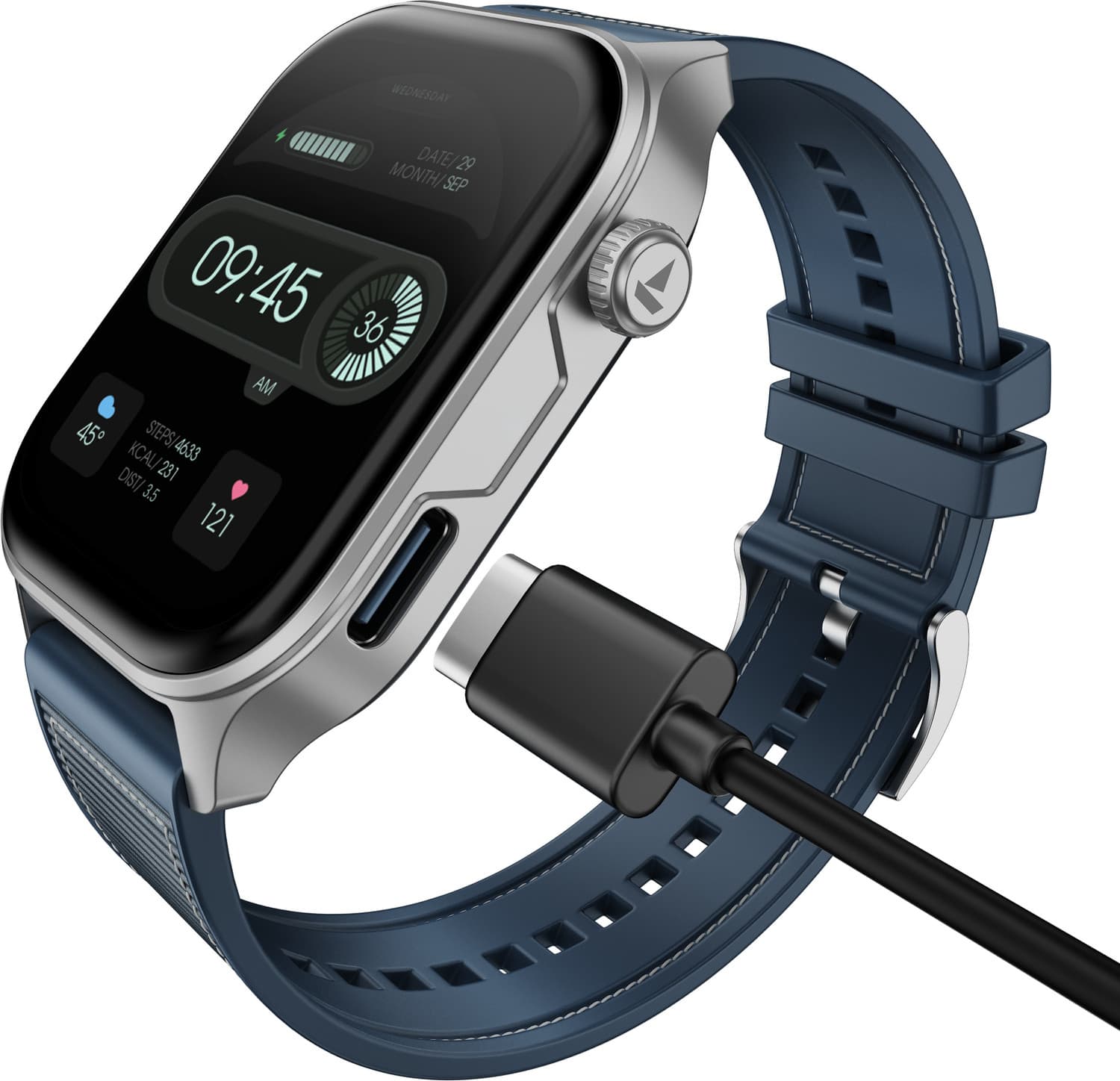 boAt Ultima Vogue 2, Type-C , 1.96" AMOLED Display, 1000 nits, Metal body. Smartwatch (Deep Blue Strap, Free Size)