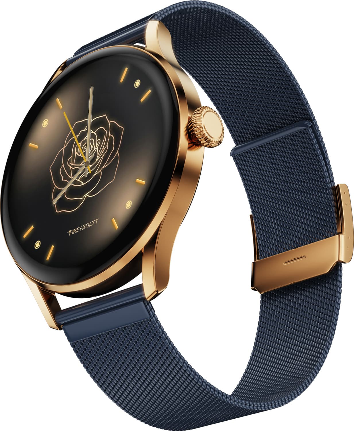Fire-Boltt Glitz 1.19 AMOLED Display, Rotating Crown, 1000 Nits, BT Call, Metal Body Women Smartwatch (Deep Navy Strap, Free Size)