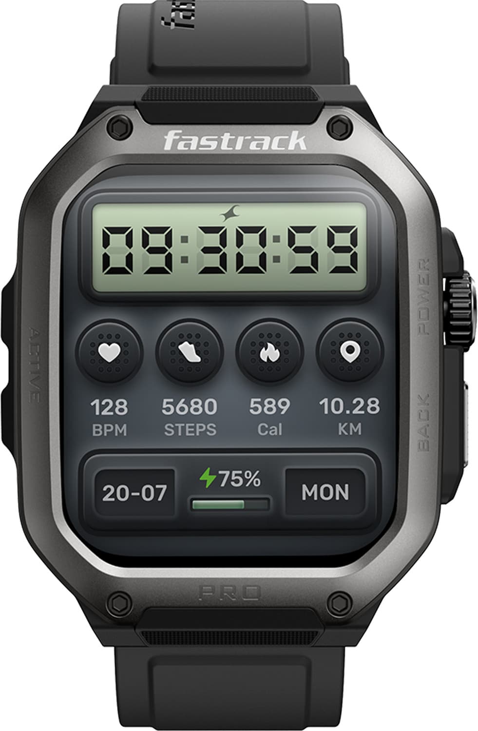 Fastrack Active Pro 1.85" AMOLED Display&AOD(390x450),Functional Crown,BT Calling Rugged Smartwatch