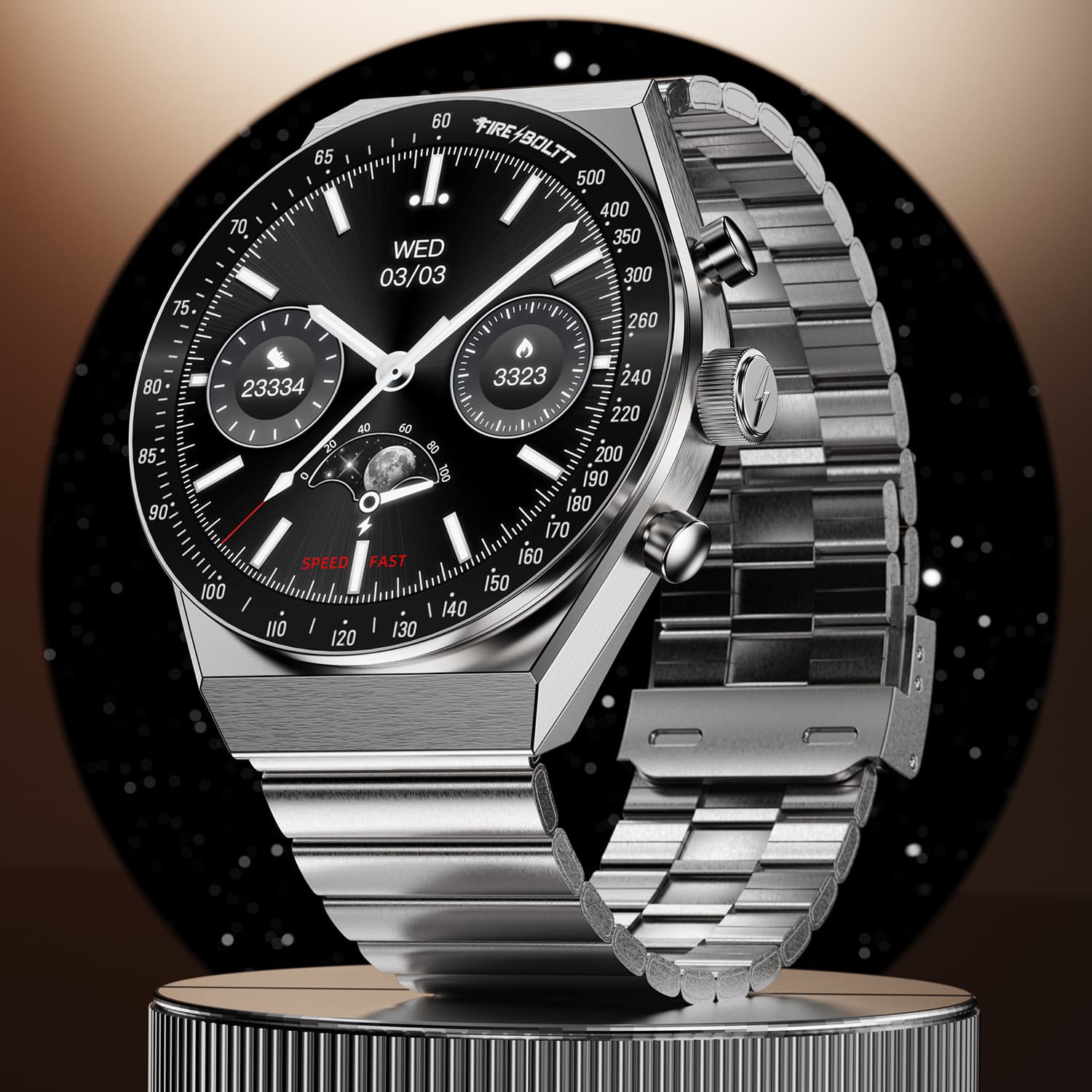 Fire-Boltt Spacewatch 36.3mm (1.43 inch) AMOLED Display, Luxury Stainless Steel, BT Calling Smartwatch