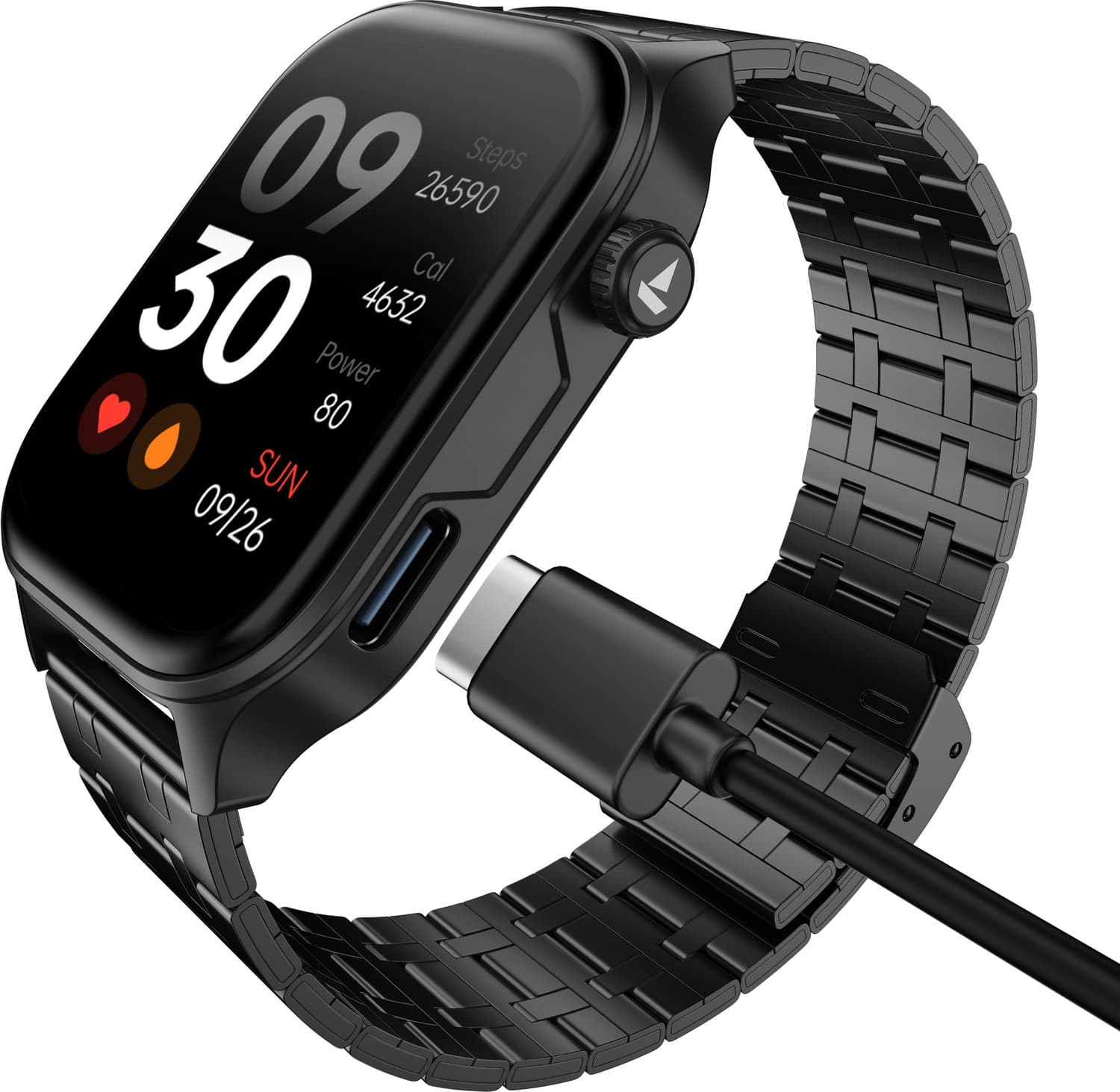 boAt Ultima Vogue 2, Type-C , 1.96" AMOLED Display, 1000 nits, Metal body. Smartwatch (Steel Black Strap, Free Size)
