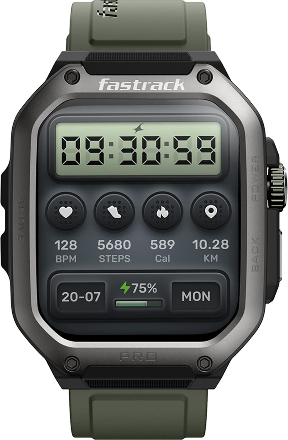Fastrack Active Pro 1.85" AMOLED Display&AOD(390x450),Functional Crown,BT Calling Rugged Smartwatch