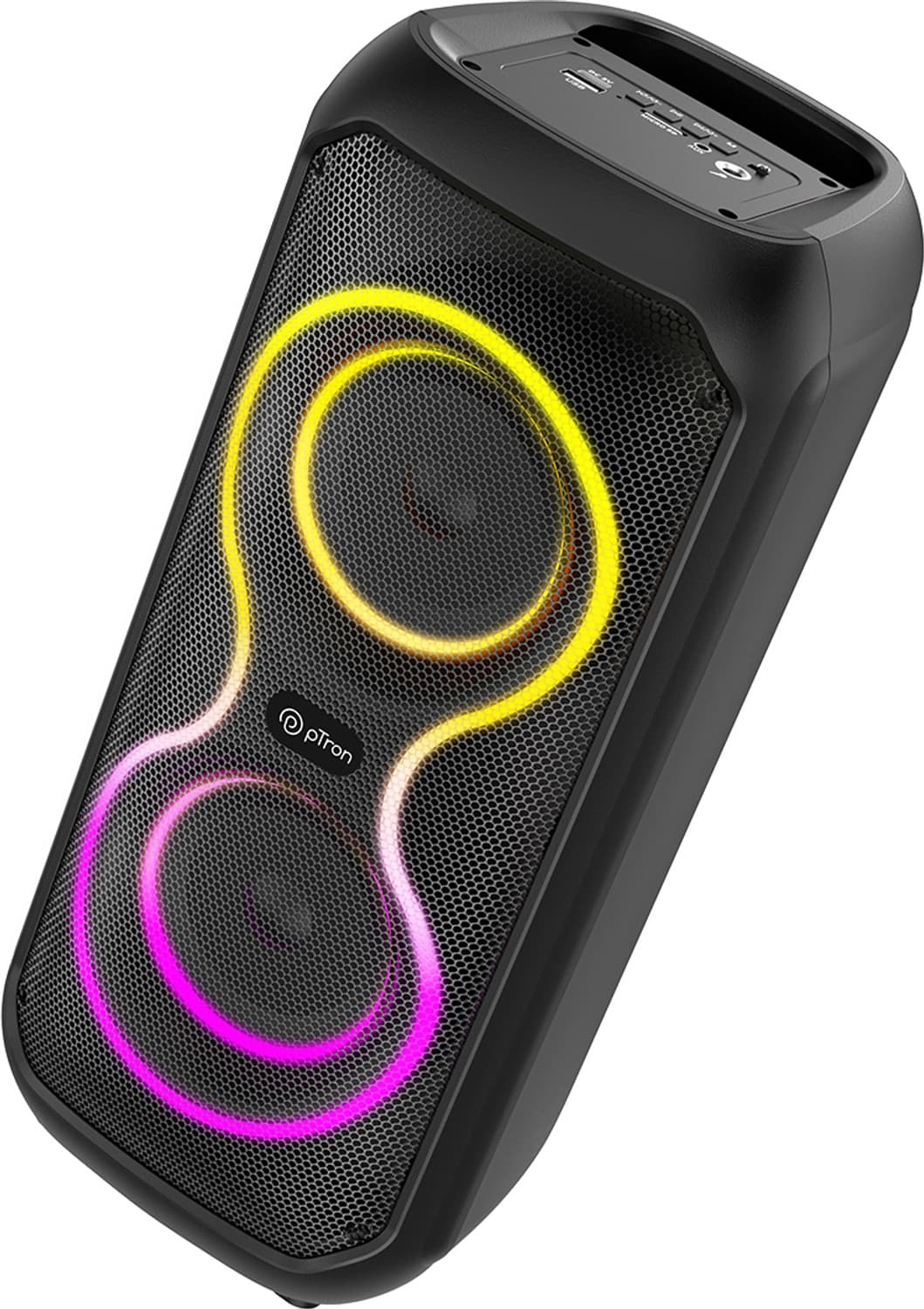 PTron Fusion ONE w/ Pristine Stereo Sound, Vibrant RGB Lights, 6hrs Playtime, Portable 48 W Bluetooth Party Speaker (Jet Black, Stereo Channel)
