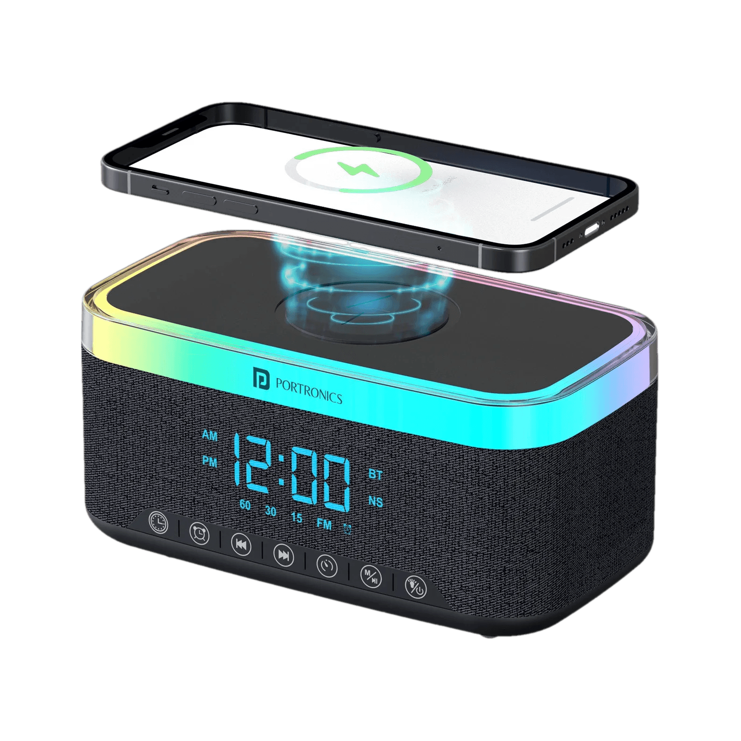 Portronics Trifusion 16W HD Sound Bluetooth Speaker,15W Wireless Charging,Digital Clock 16 W Bluetooth Speaker