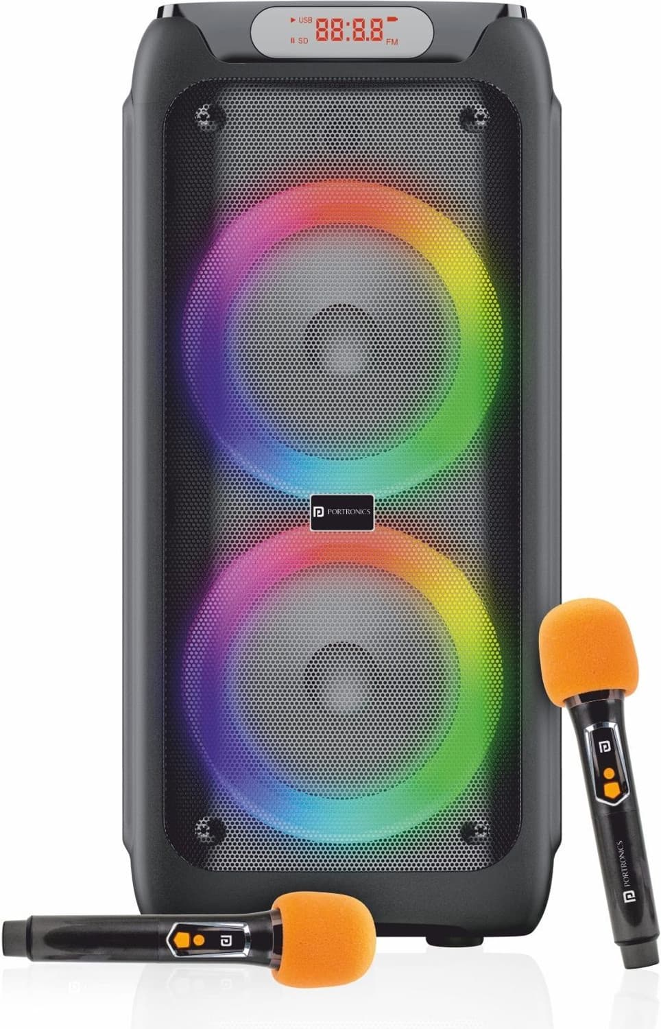 Portronics 150W Iron Beats 5 Party Speaker with Dual Wireless Karaoke Mic,Guitar In,BT V5.3 150 W Bluetooth Party Speaker (Black, Stereo Channel)