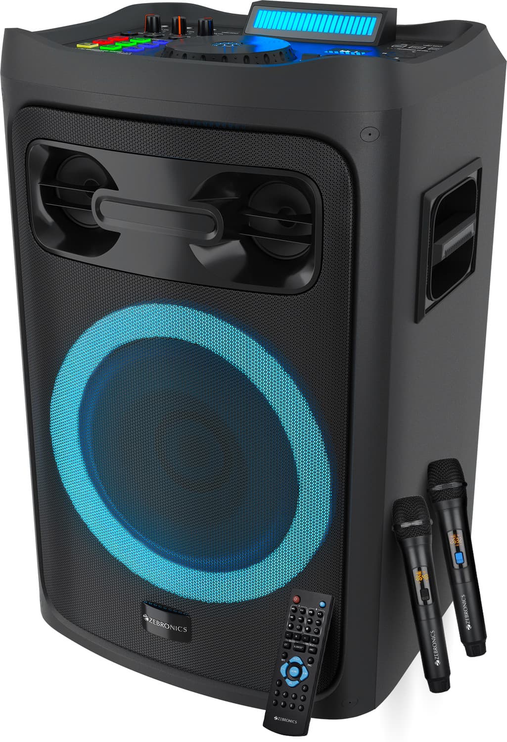 ZEBRONICS Riser(WSPK 4 ) DJ Speaker, Karaoke Maker, Dual Wireless UHF Mic,Guitar Input, 210 W Bluetooth Party Speaker