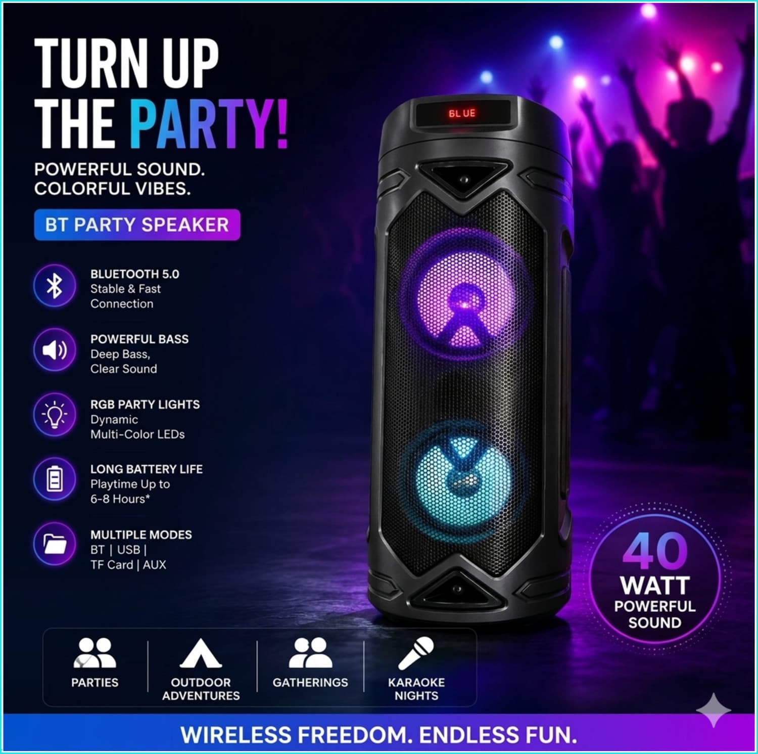ThirdEye Enertech Party Speaker with wireless mic ,Boom Box Speaker, RGB light_01 40 W Bluetooth Party Speaker (Black, 5.1 Channel)