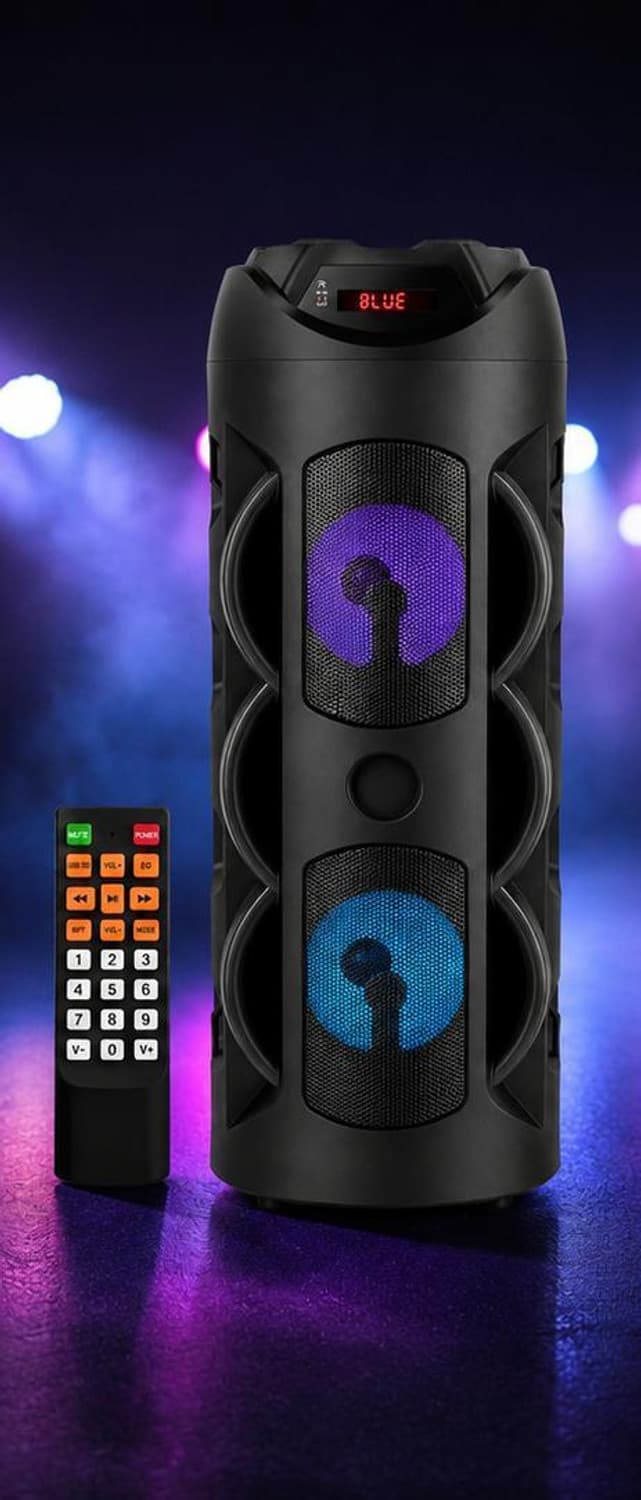 3RY 40W Portable Bluetooth Tower Speaker with Dual Woofer, LED RGB Lights & Remote 40 W Bluetooth Party Speaker (Black, 2.0 Channel)