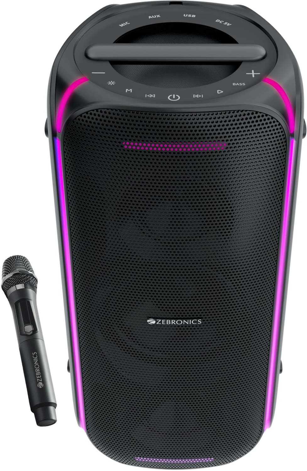 ZEBRONICS Party Fyre 100 Trolley Speaker 6 Playback,Wireless Mic with Display,USB, AUX 90 W Bluetooth Party Speaker