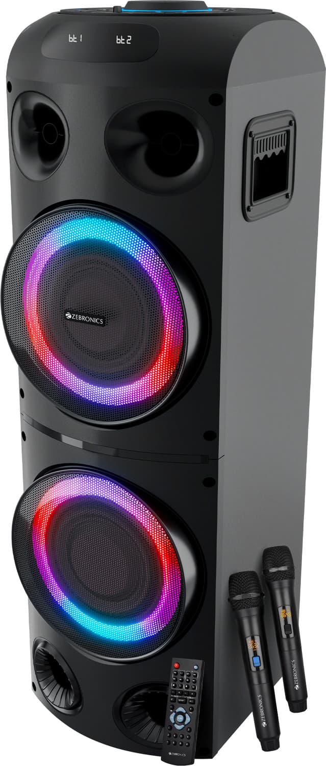 ZEBRONICS Knock(ZEB-WSPK 3), Dual Bluetooth Connectivity, DJ mixer, Dual Wireless UHF MIC, 230 W Bluetooth Party Speaker